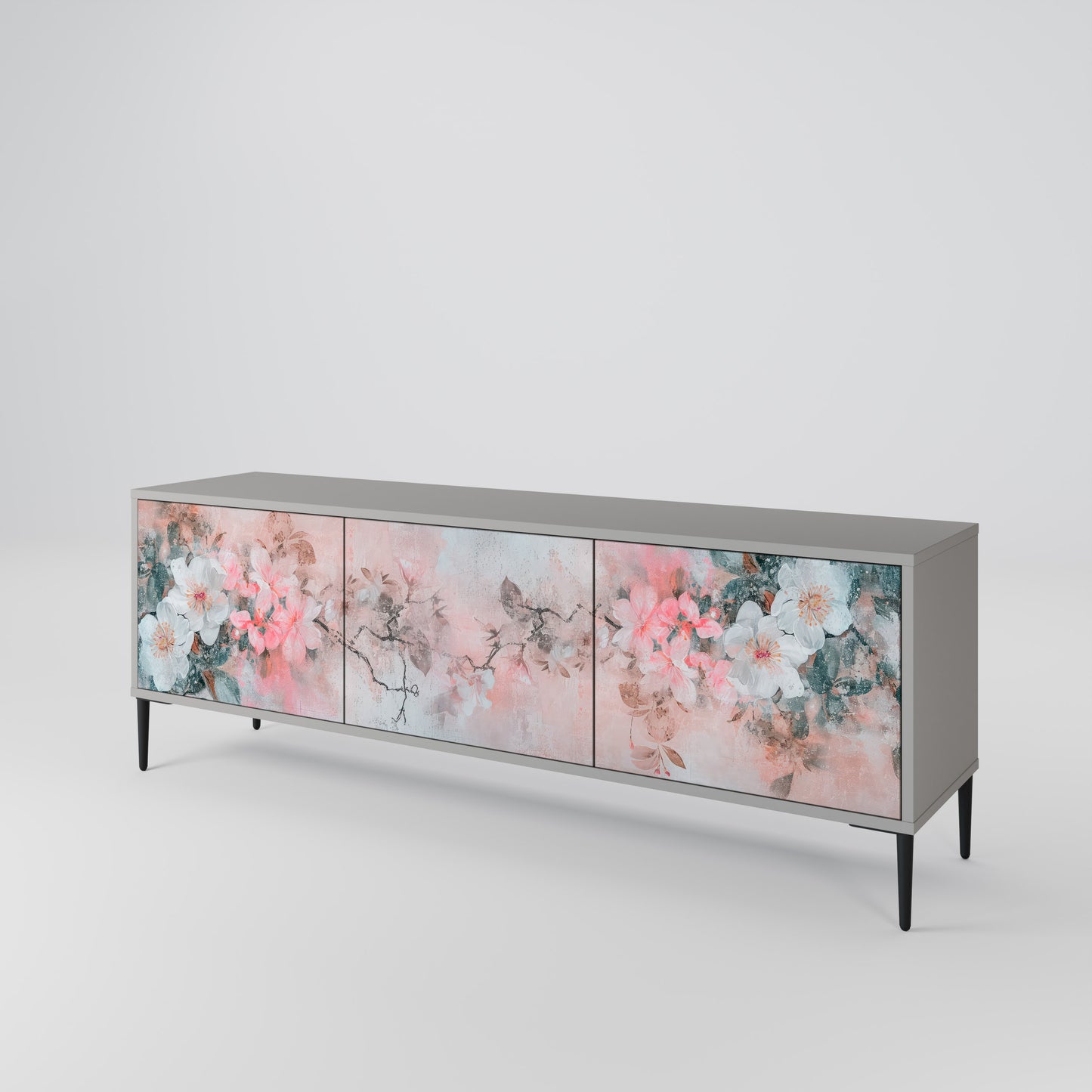 CHERRY BLOSSOM 3-dörrars TV-bänk i grå finish