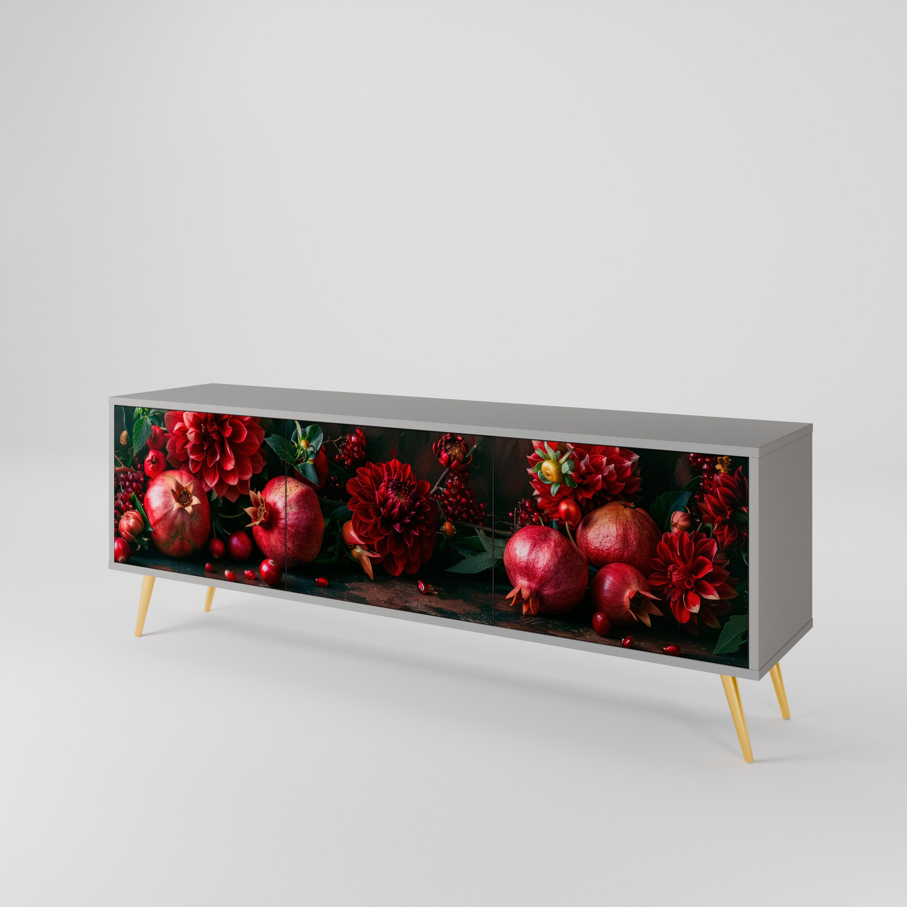 DAHLIAS AND POMEGRANATES 3-Door TV Cabinet