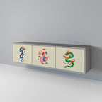 MYTOLOGISKA VARELSER 3-dörrars TV-bänk i grå finish