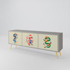 MYTOLOGISKA VARELSER 3-dörrars TV-bänk i grå finish