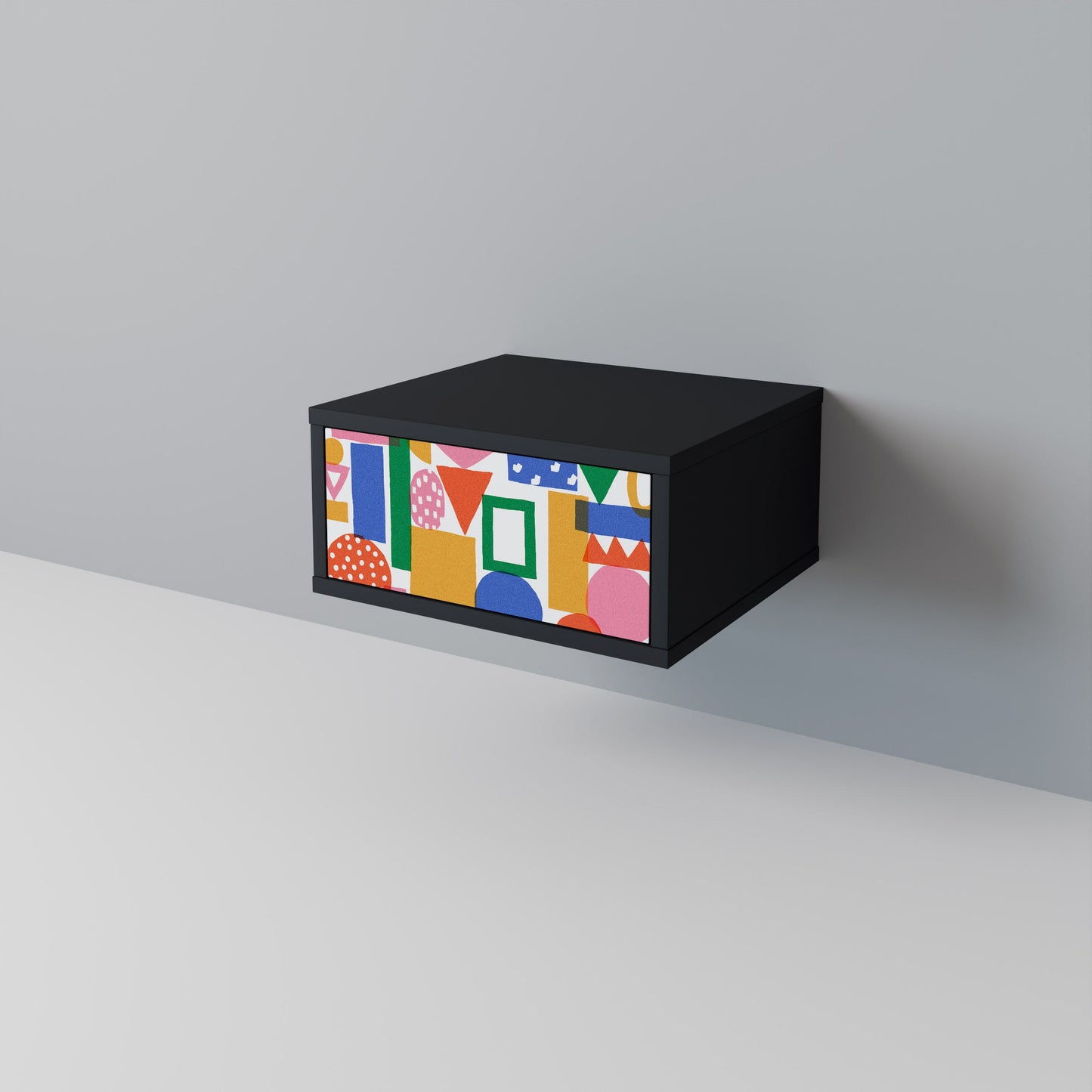 GEOMETRISK GLIMMER Nattduksbord i svart finish