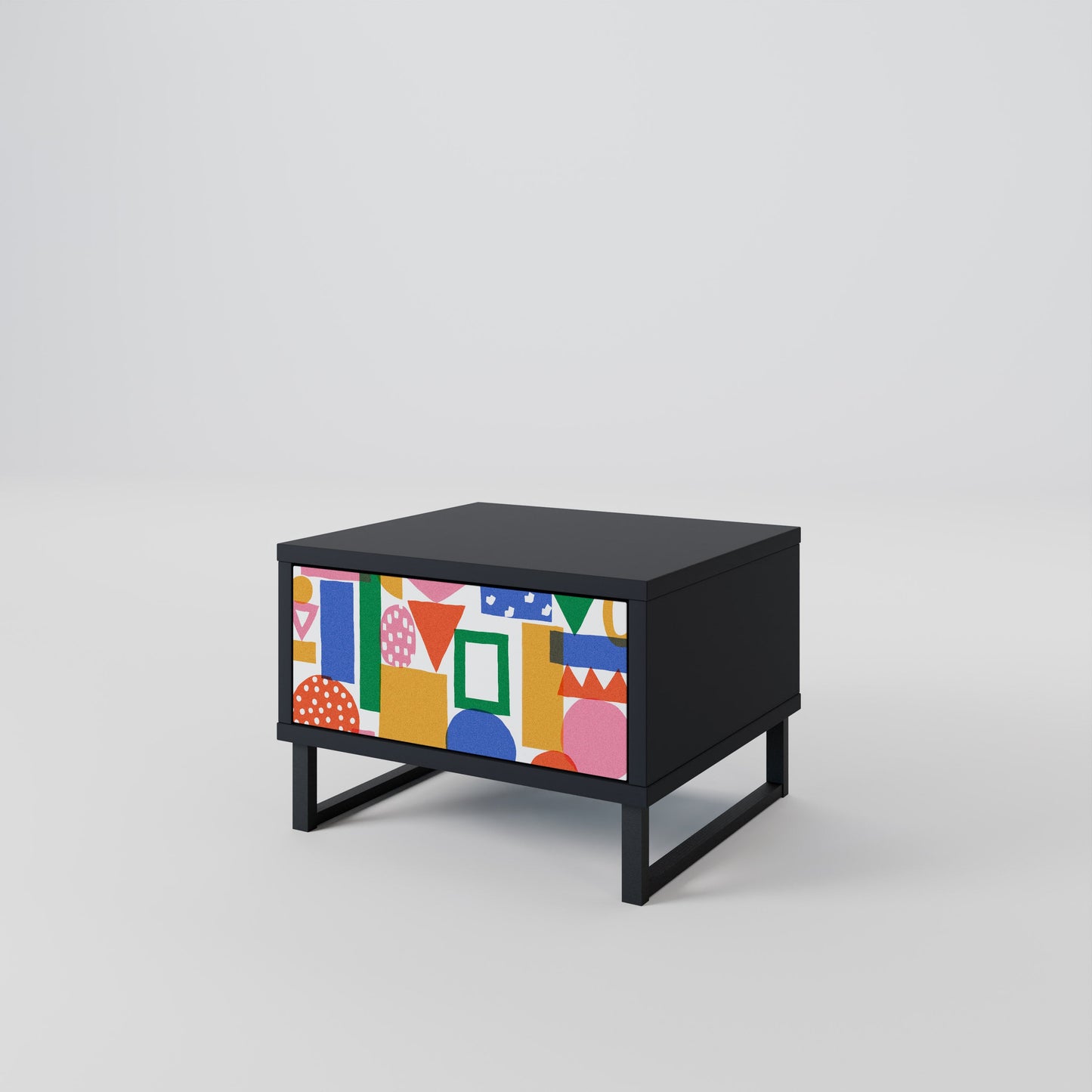GEOMETRISK GLIMMER Nattduksbord i svart finish