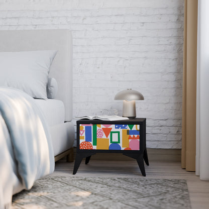 GEOMETRISK GLIMMER Nattduksbord i svart finish