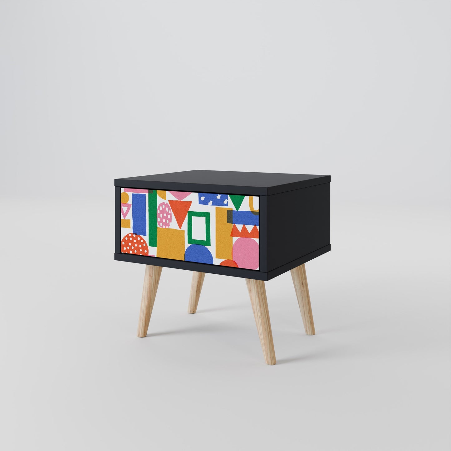 GEOMETRISK GLIMMER Nattduksbord i svart finish