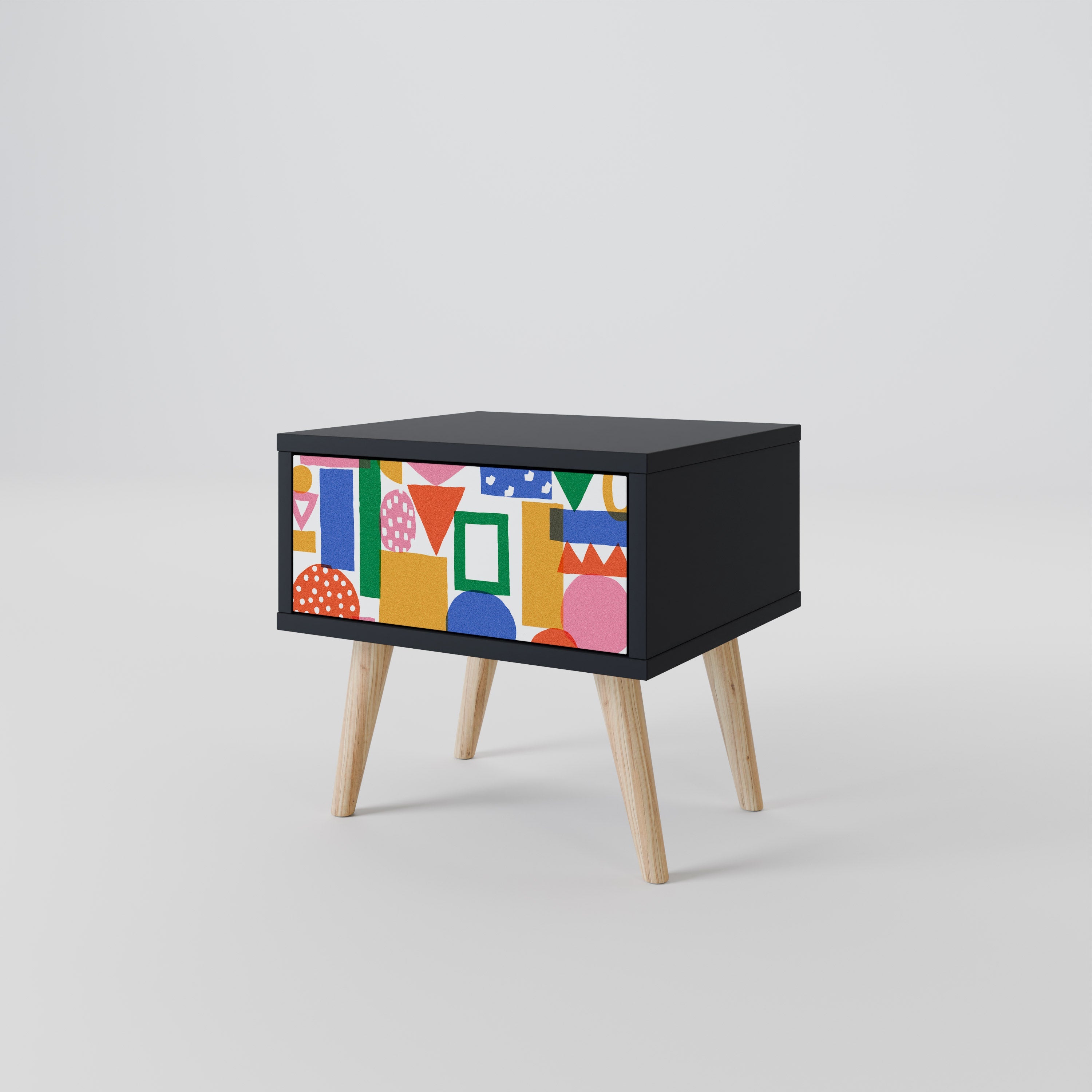 GEOMETRISK GLIMMER Nattduksbord i svart finish