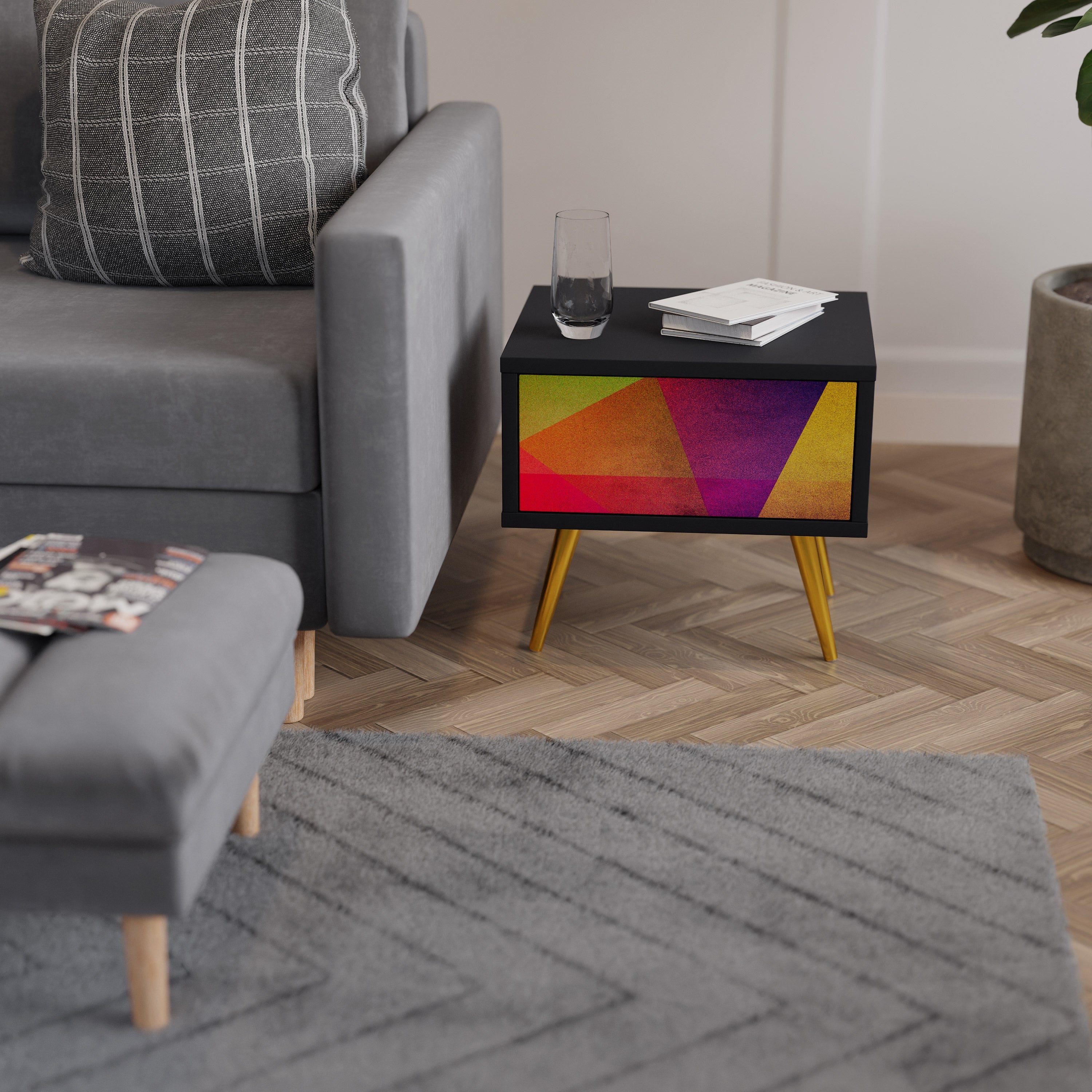 VIVID GEOMETRIE Nattduksbord i svart finish