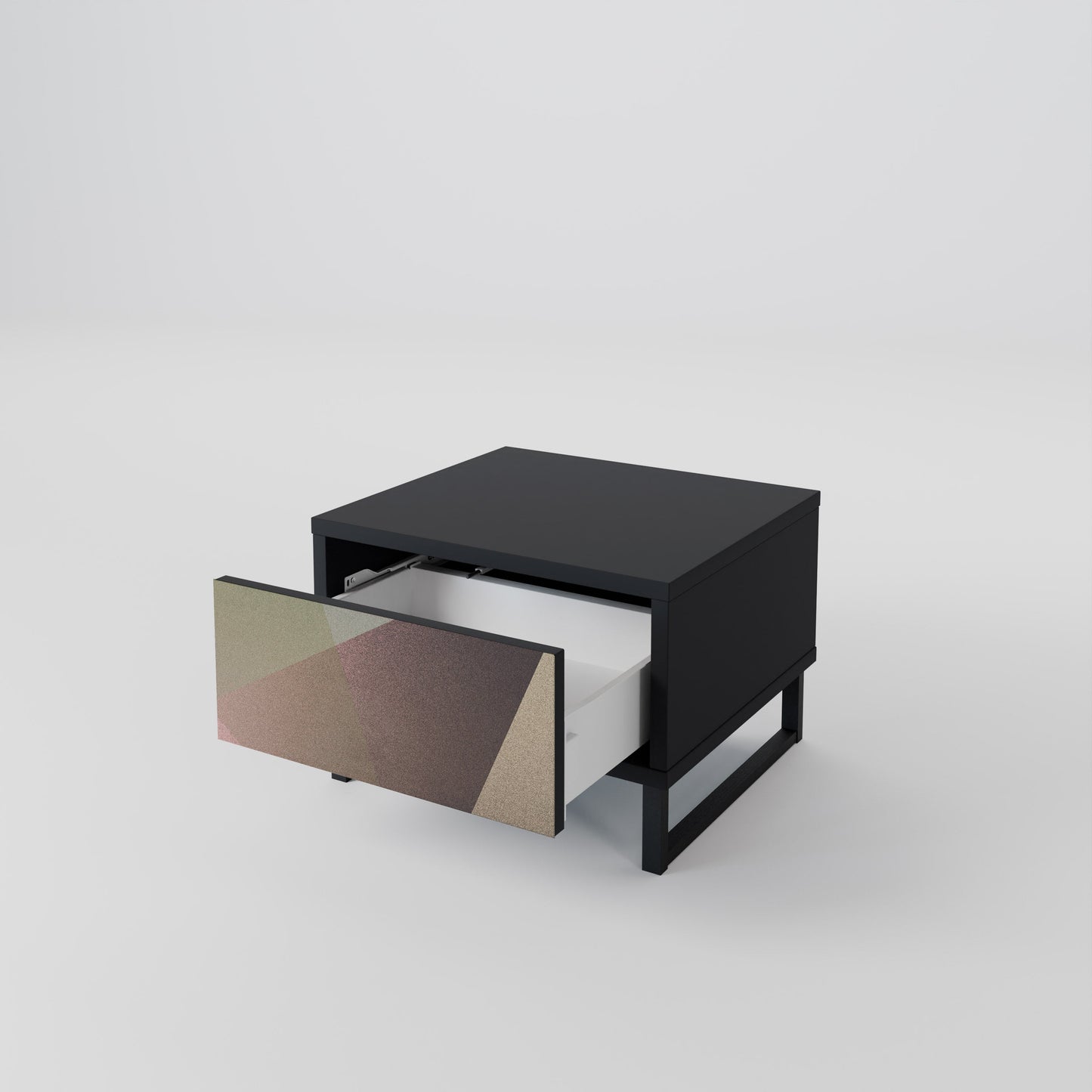Nattduksbord i beige geometri i svart finish