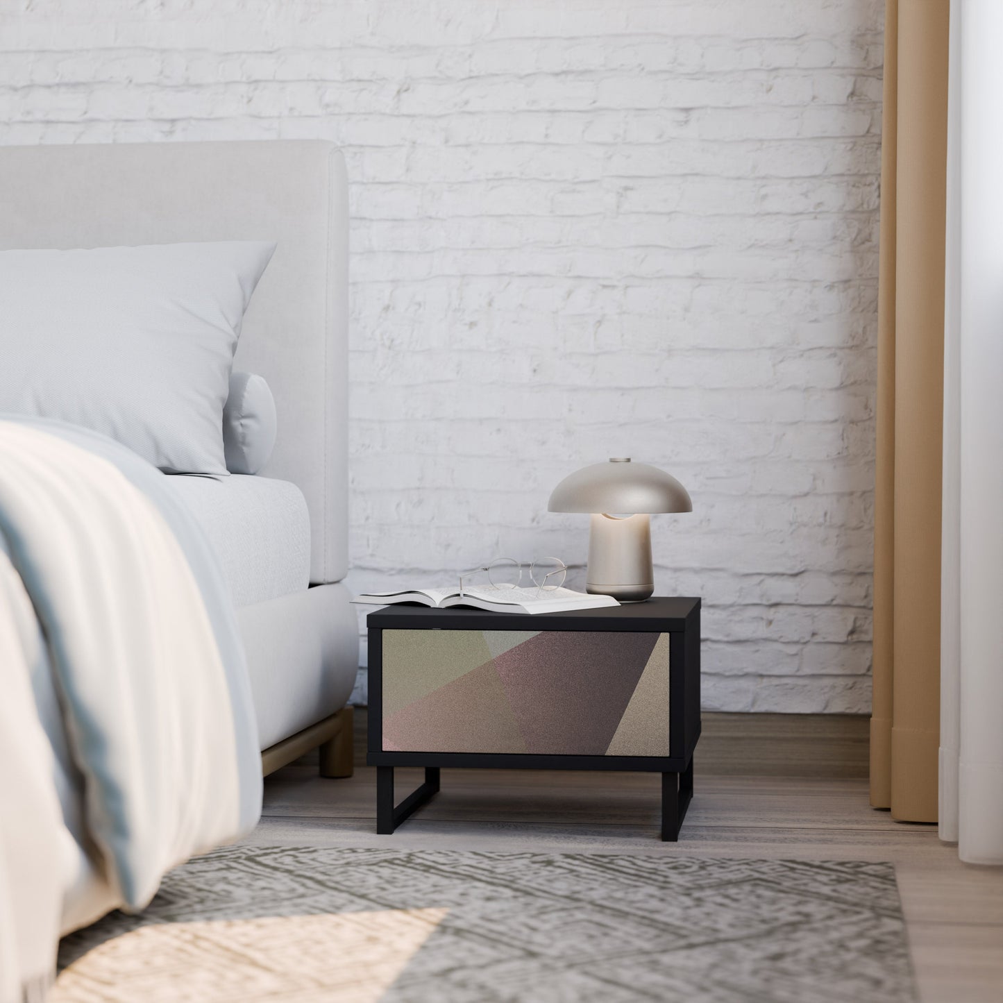 Nattduksbord i beige geometri i svart finish