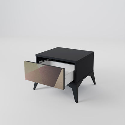 Nattduksbord i beige geometri i svart finish