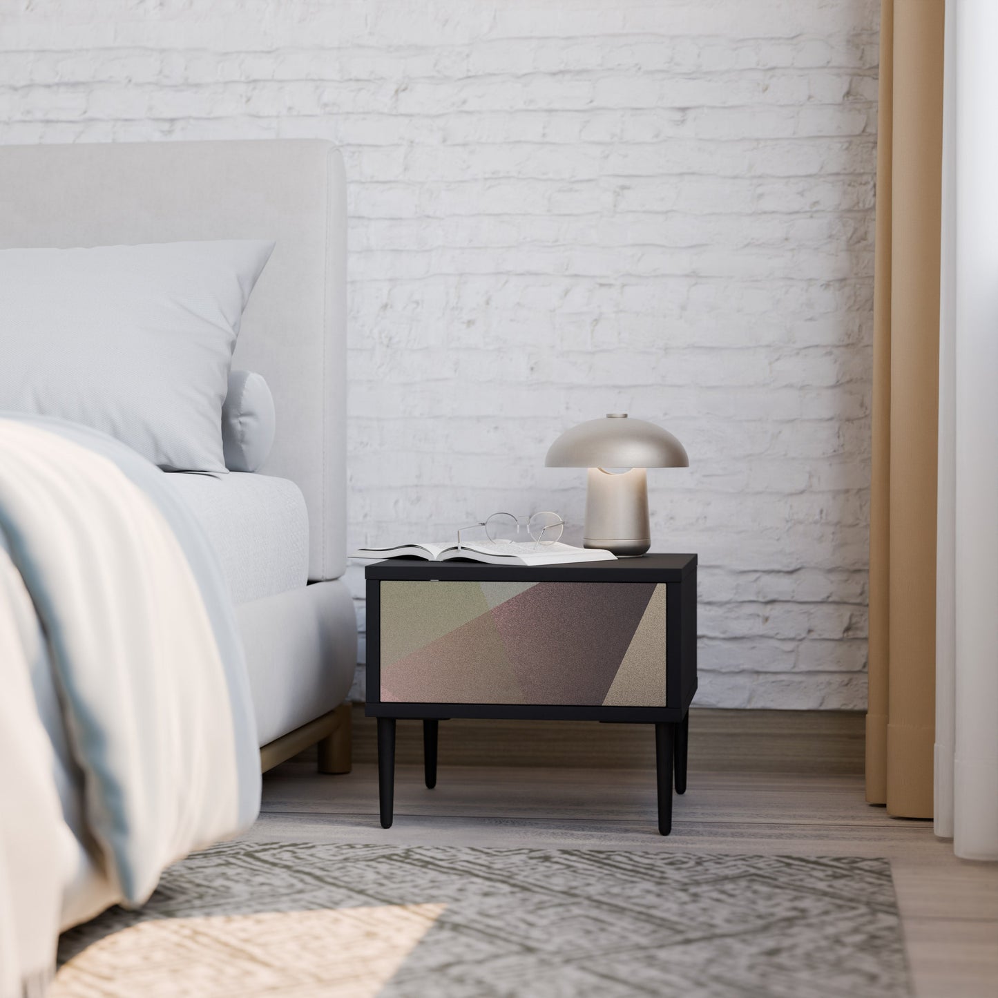Nattduksbord i beige geometri i svart finish