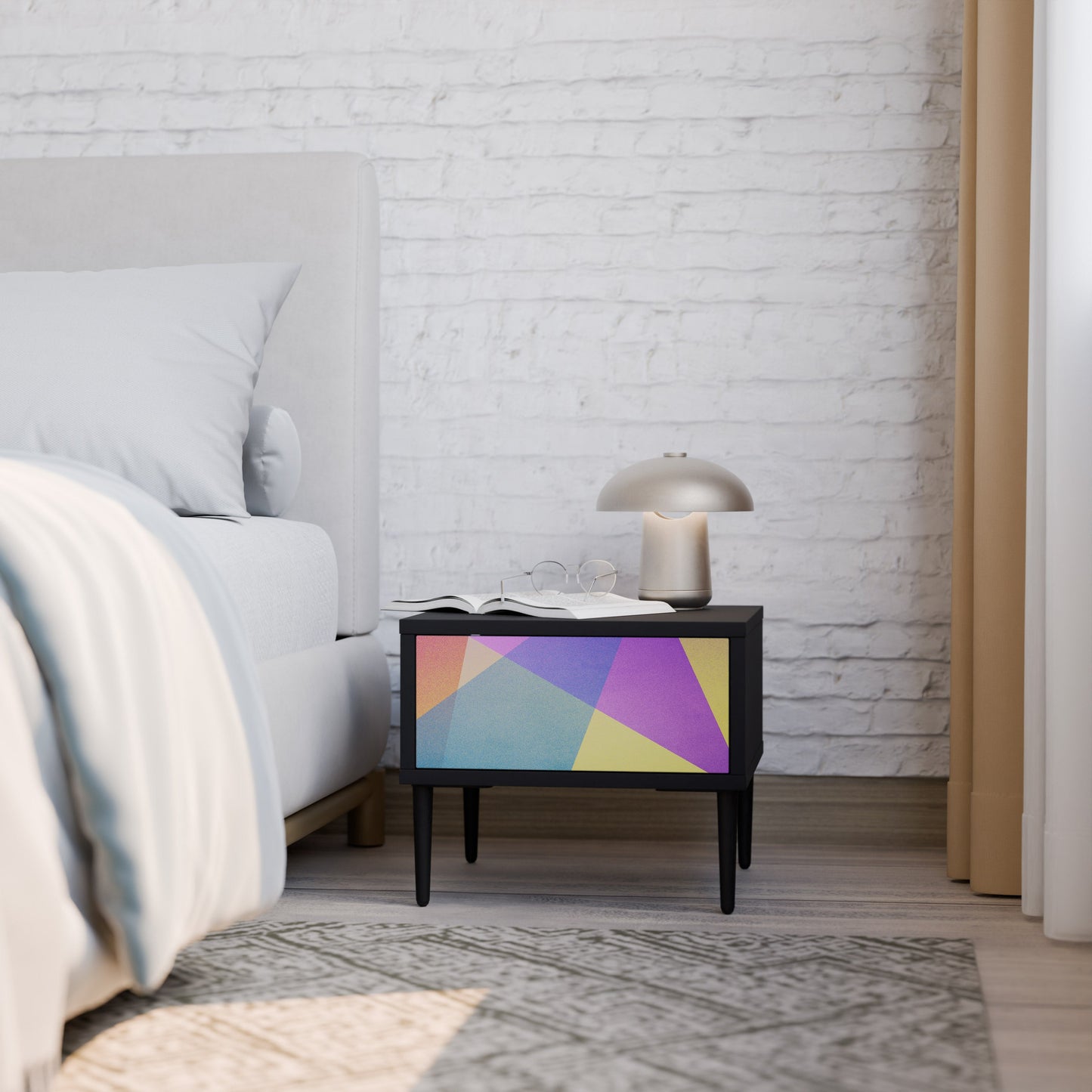 LJUS GEOMETRISK Sängbord i svart finish