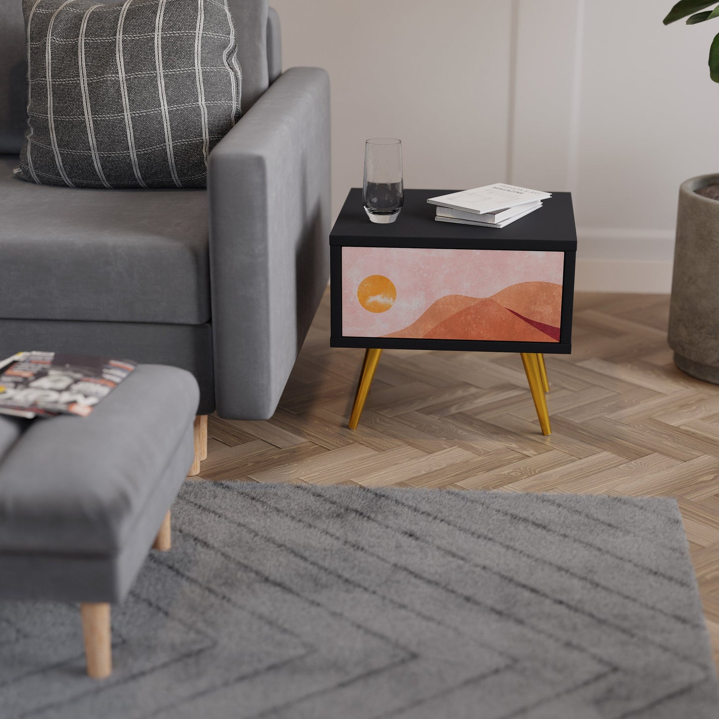 LUMINOUS SUNLIGHT nattduksbord i svart finish