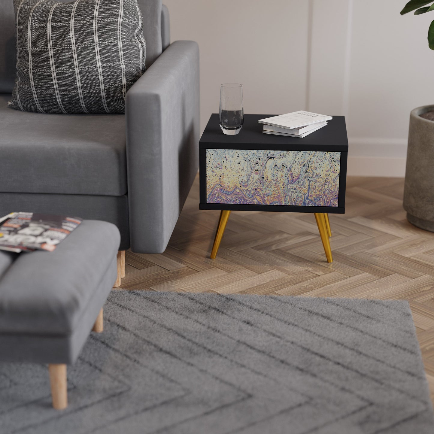 MOSAIC OF COLORS Nattduksbord i svart finish