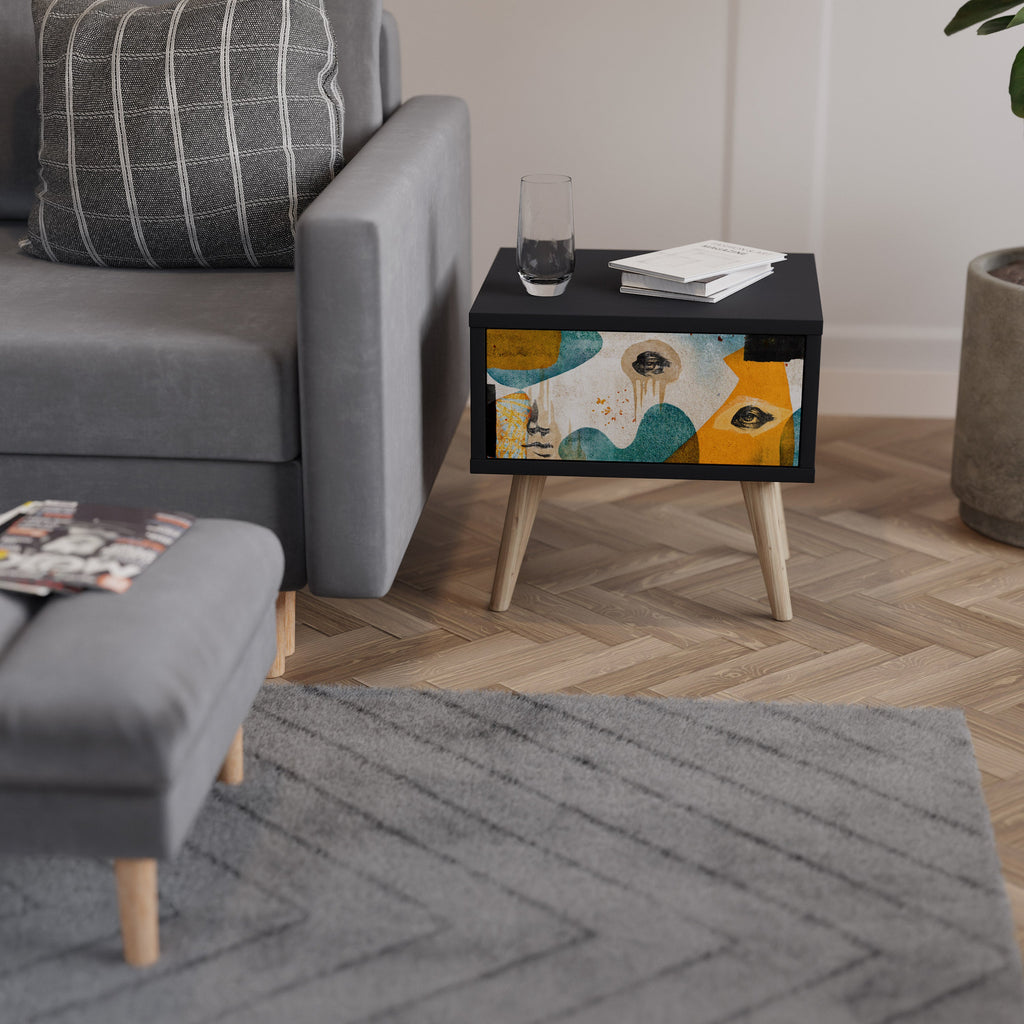 ABSTRACT FACES nattduksbord i svart finish
