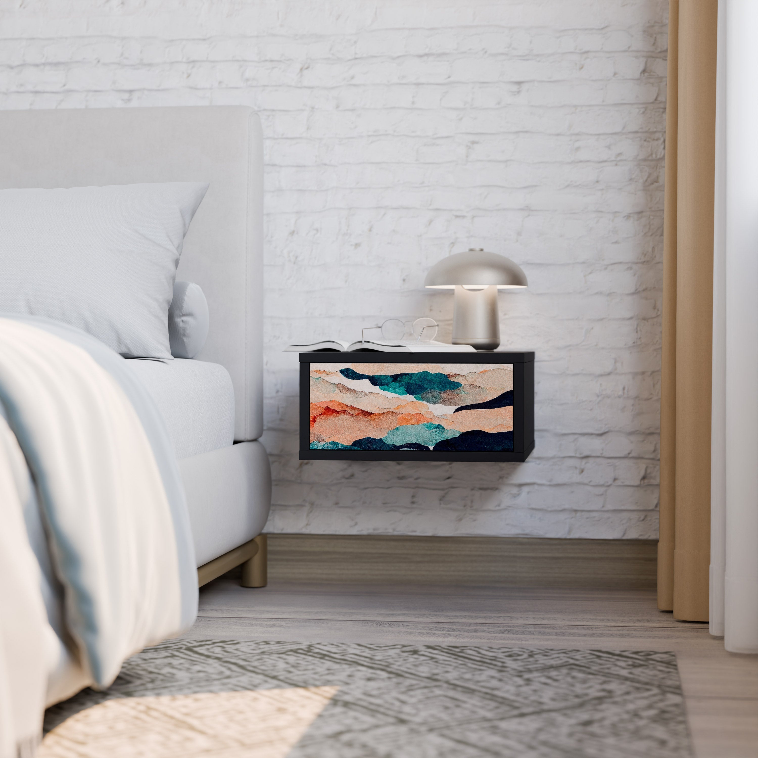 ABSTRACT LANDSCAPE nattduksbord i svart finish