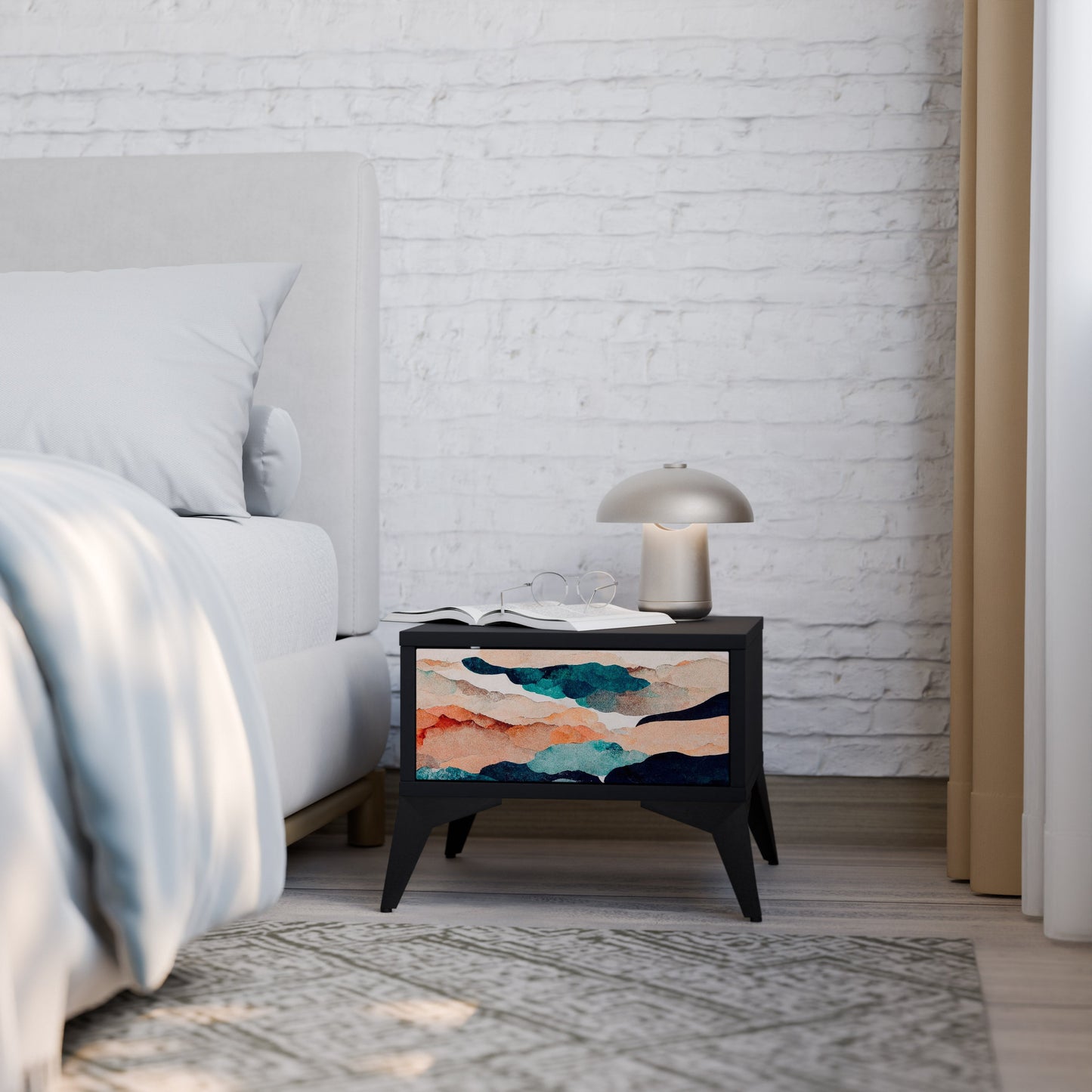 ABSTRACT LANDSCAPE nattduksbord i svart finish