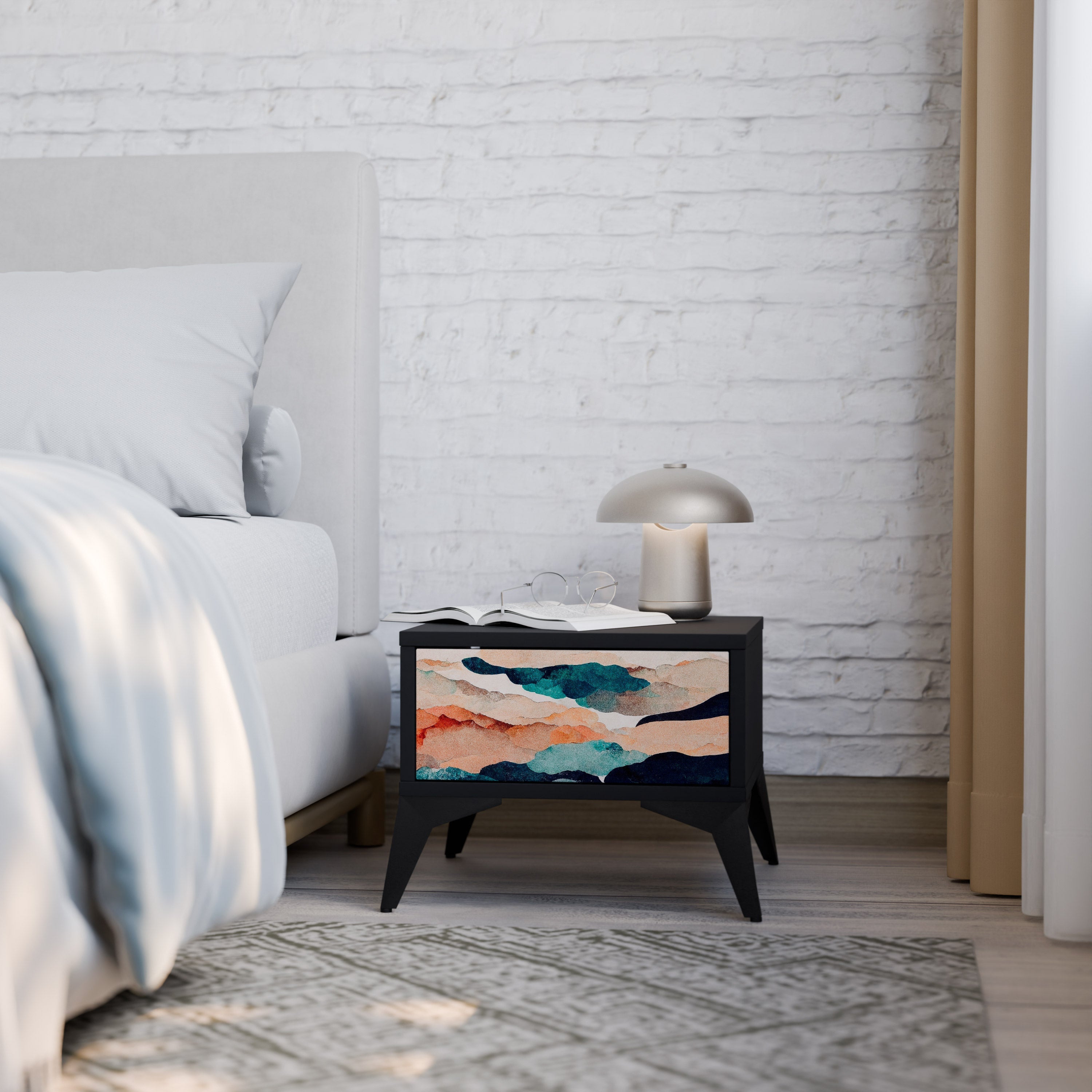 ABSTRACT LANDSCAPE nattduksbord i svart finish