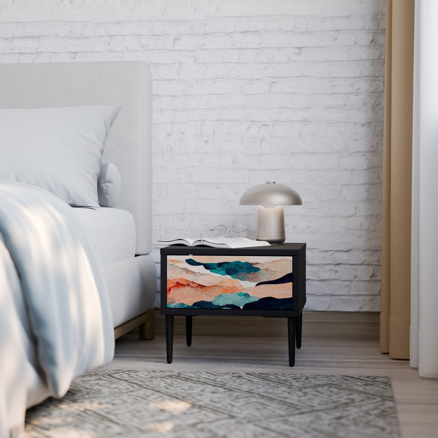 ABSTRACT LANDSCAPE nattduksbord i svart finish
