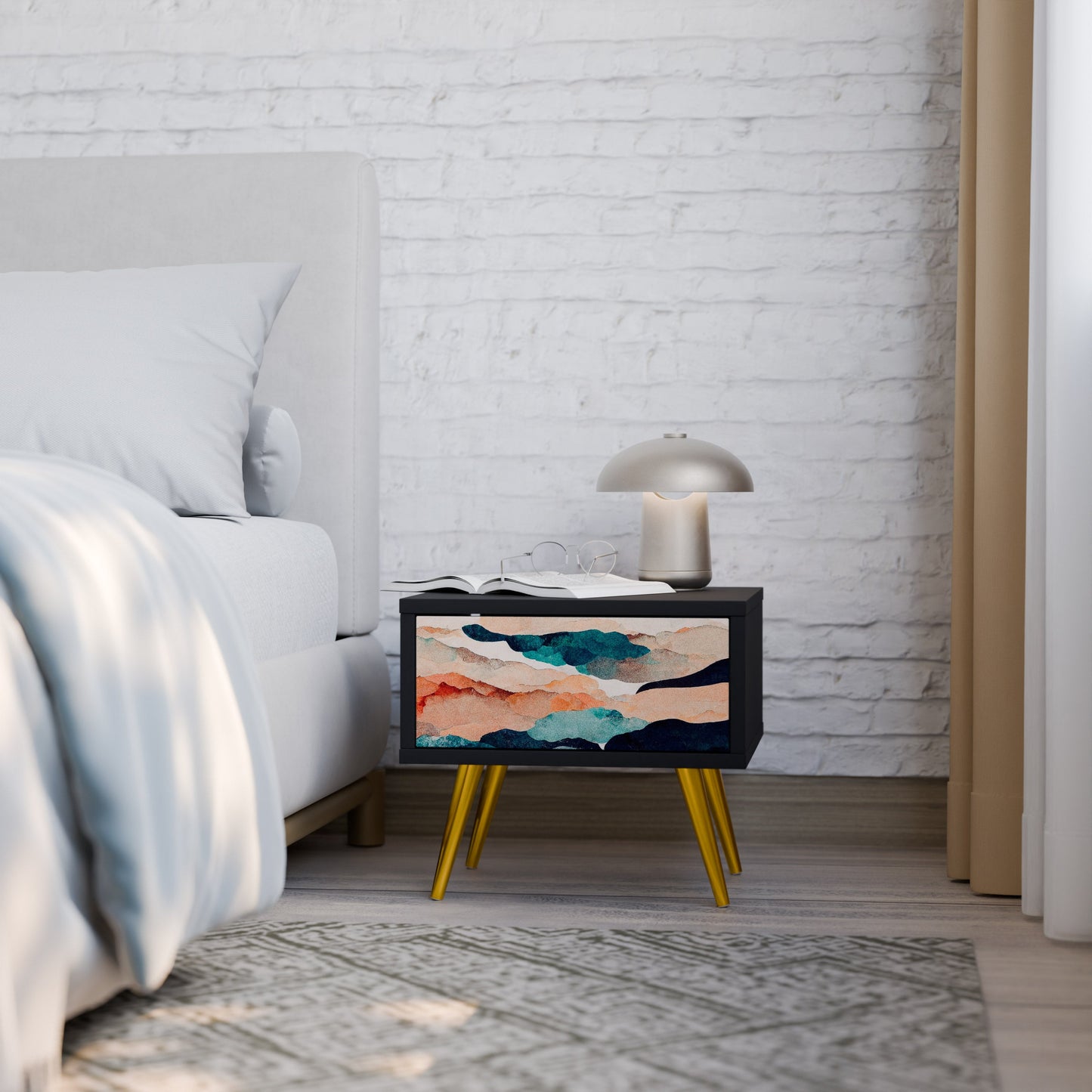 ABSTRACT LANDSCAPE nattduksbord i svart finish