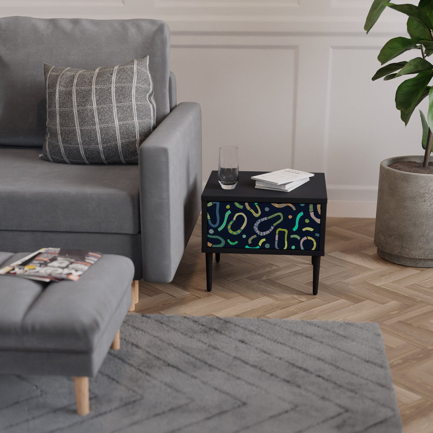 CONTRAST DANCE Nightstand in Black Finish