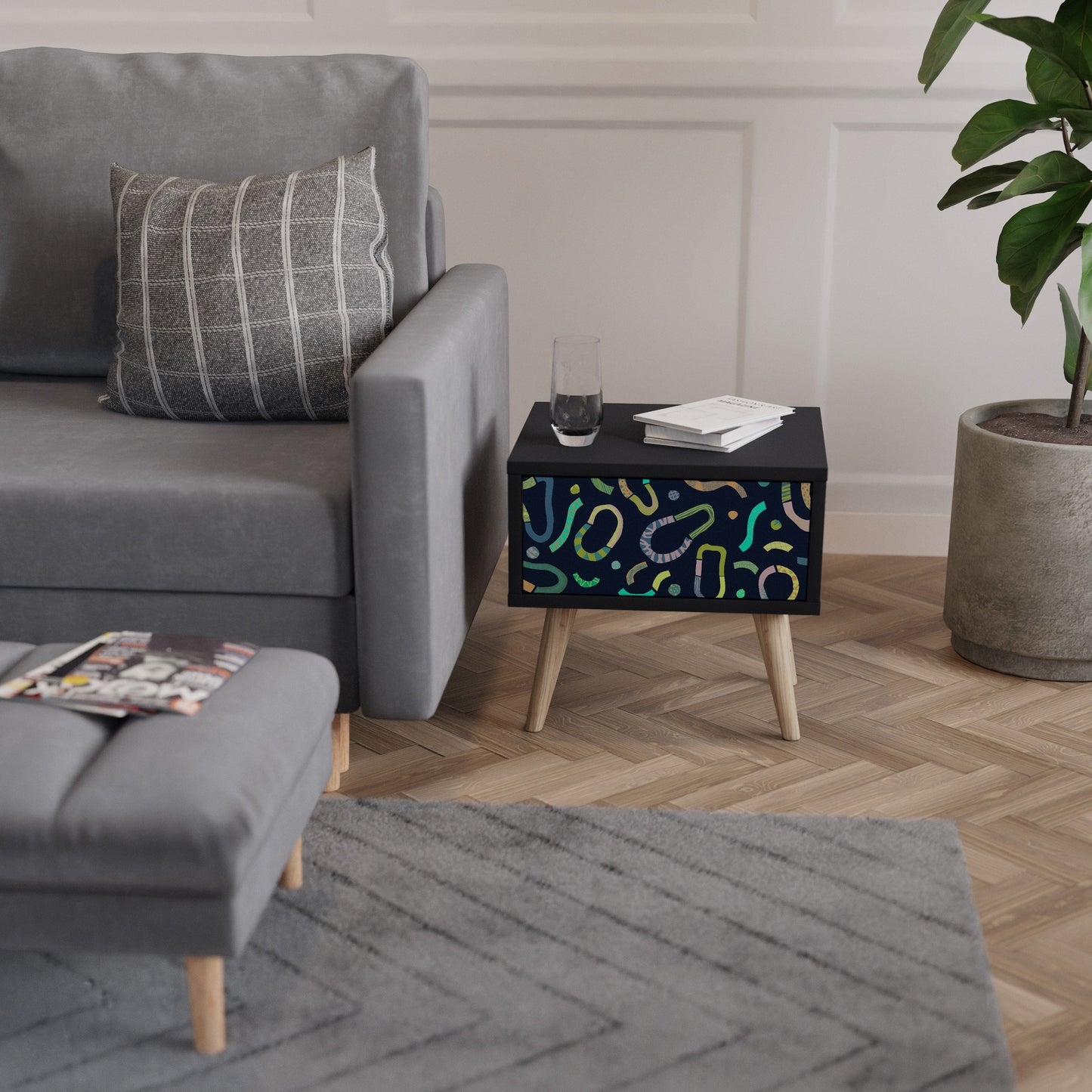 CONTRAST DANCE Nightstand in Black Finish