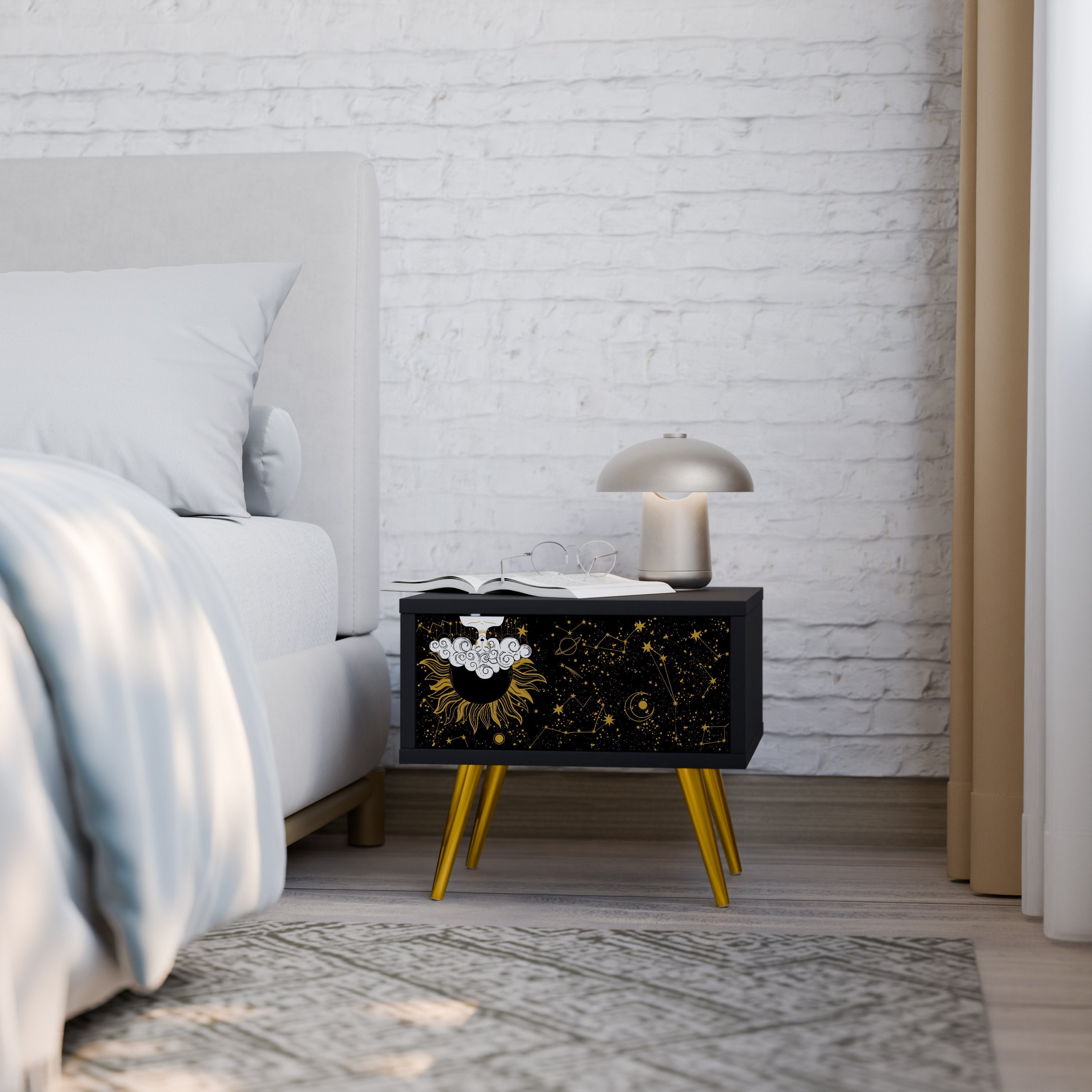 STELLAR CONSTELLATIONS Nattduksbord i svart finish