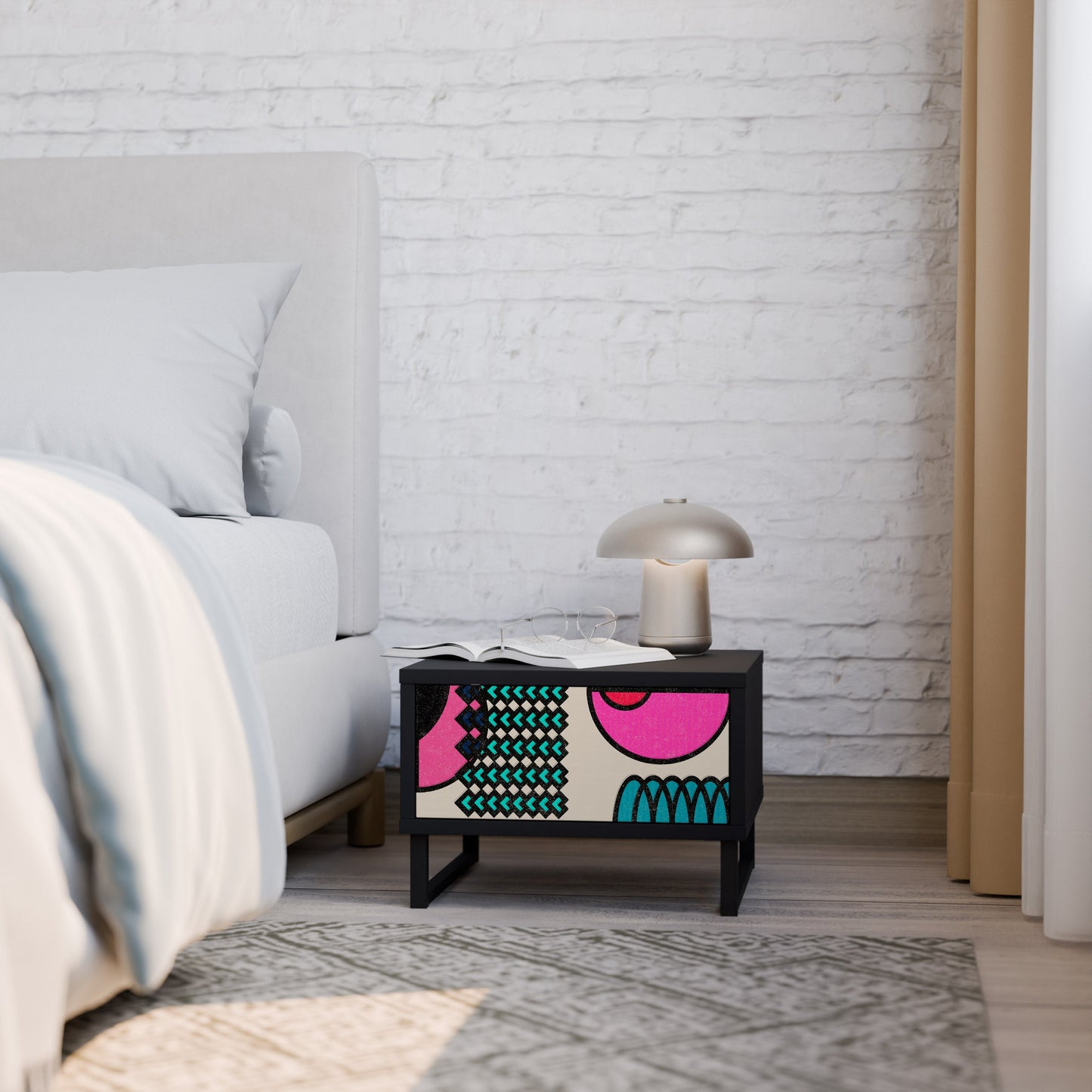 GEOMETRIC RHAPSODY Nightstand in Black Finish