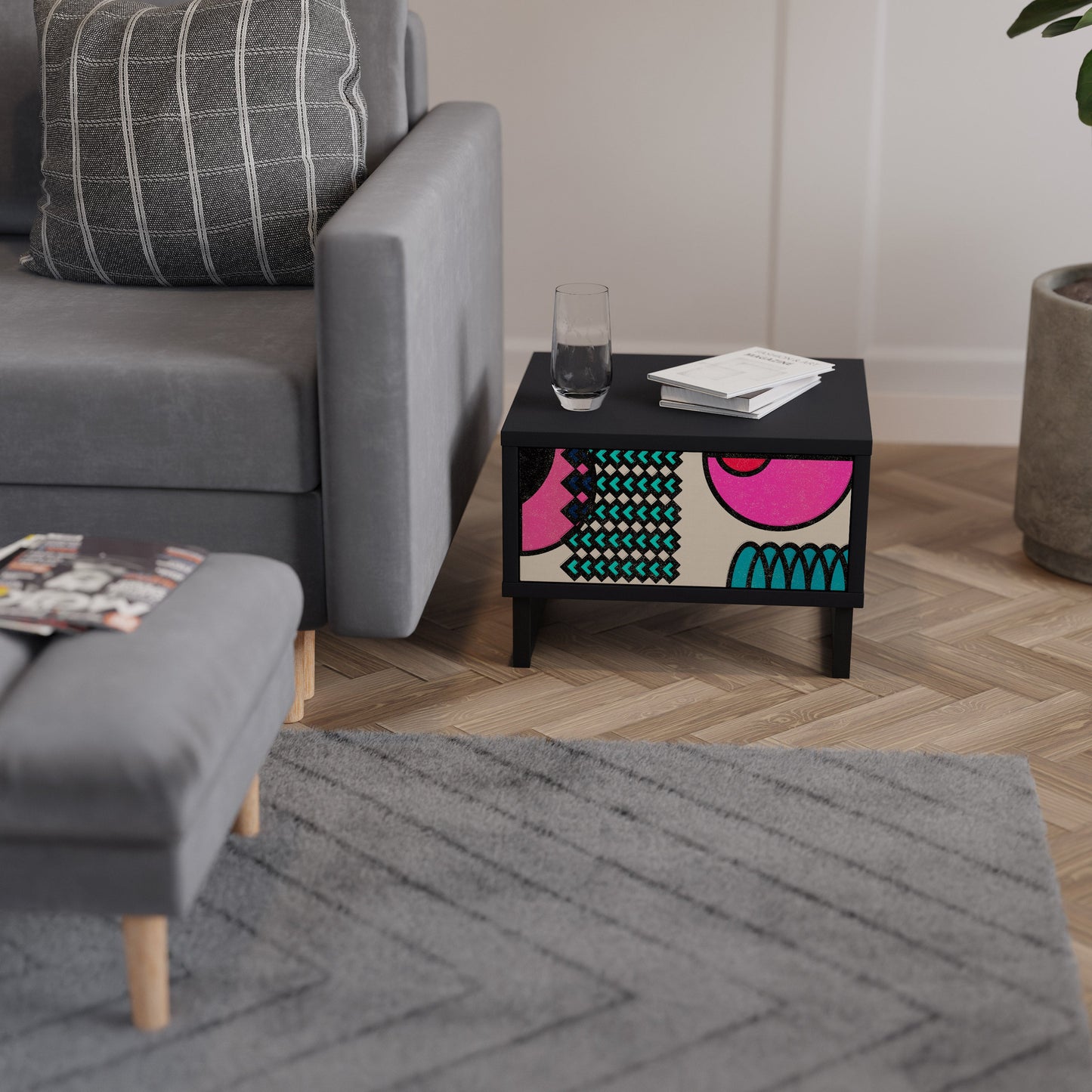 GEOMETRIC RHAPSODY Nightstand in Black Finish