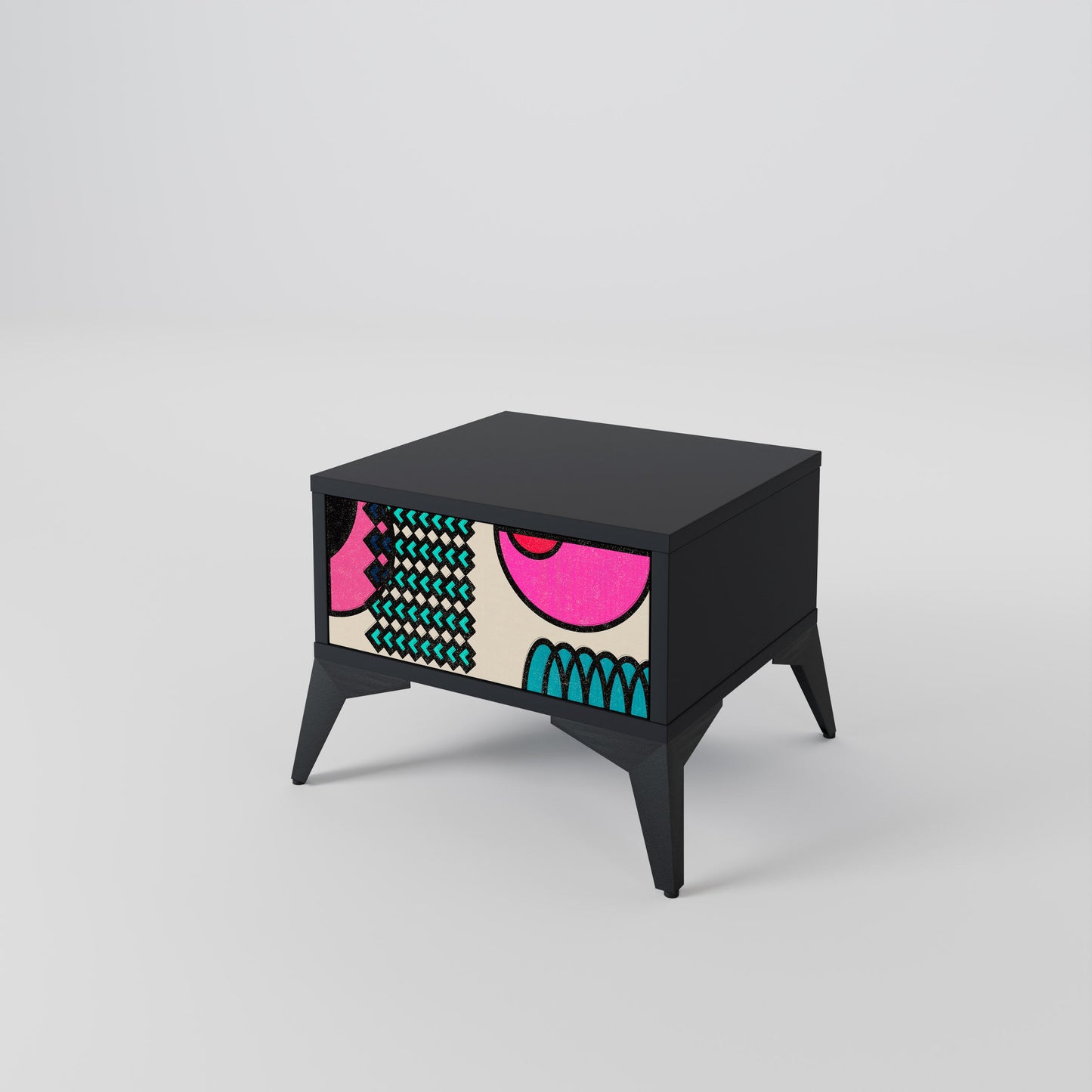 GEOMETRIC RHAPSODY Nightstand in Black Finish