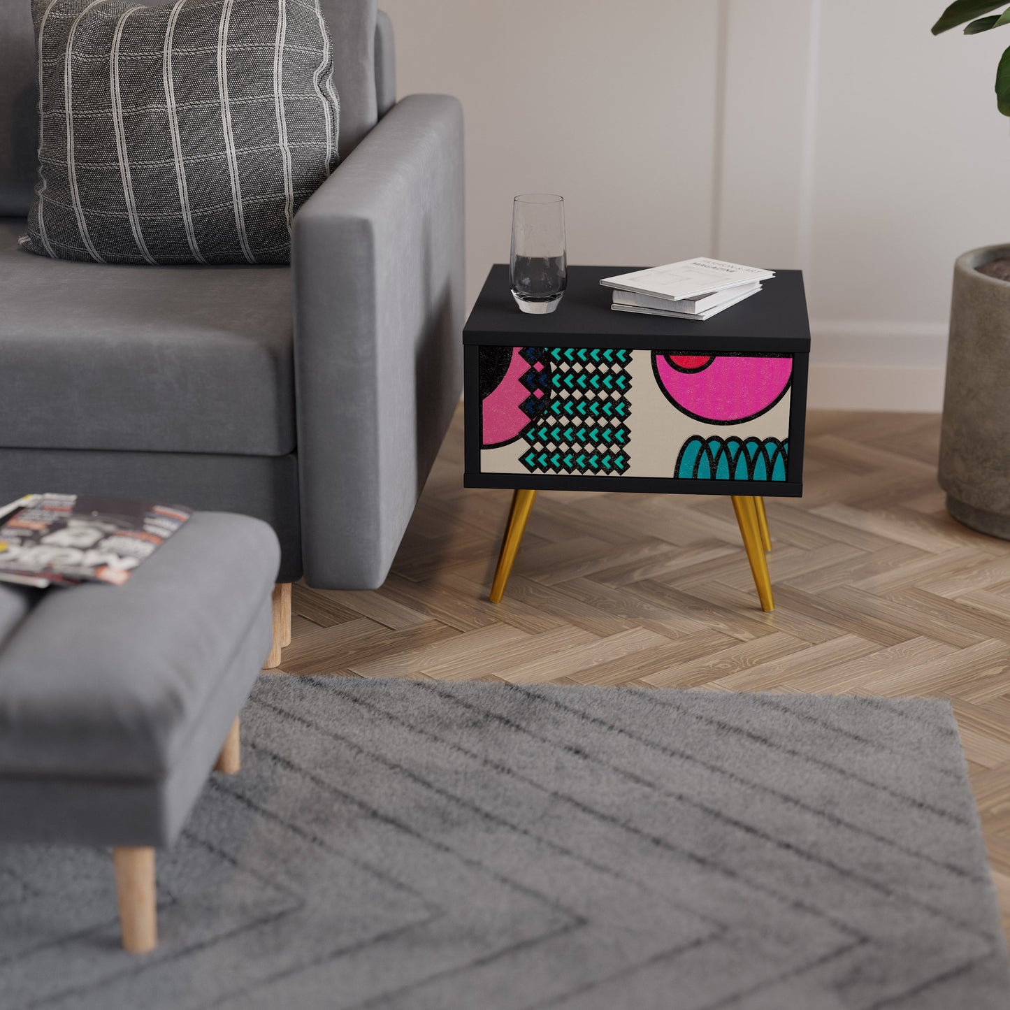 GEOMETRIC RHAPSODY Nightstand in Black Finish