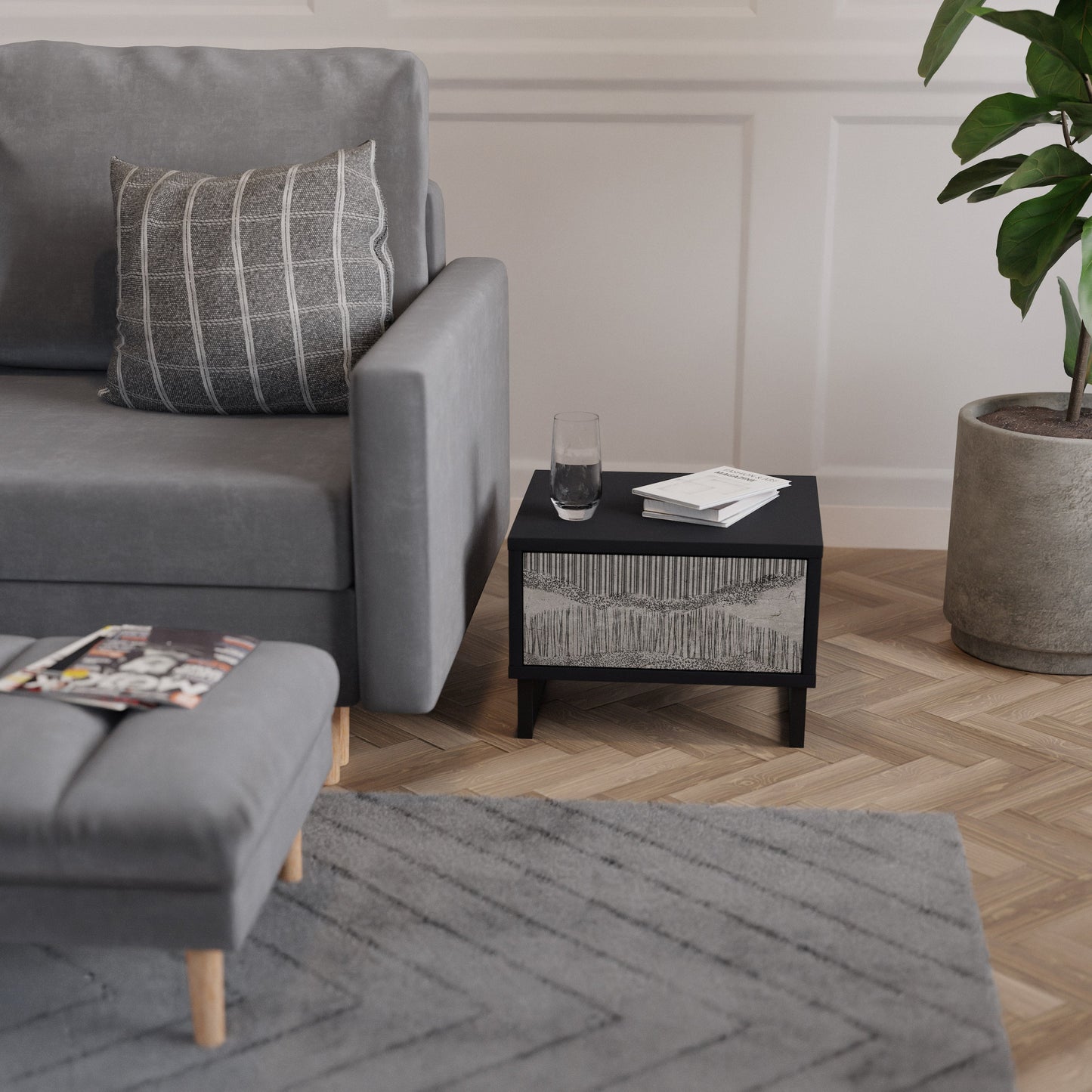 GRAIN LINES Nattduksbord i svart finish