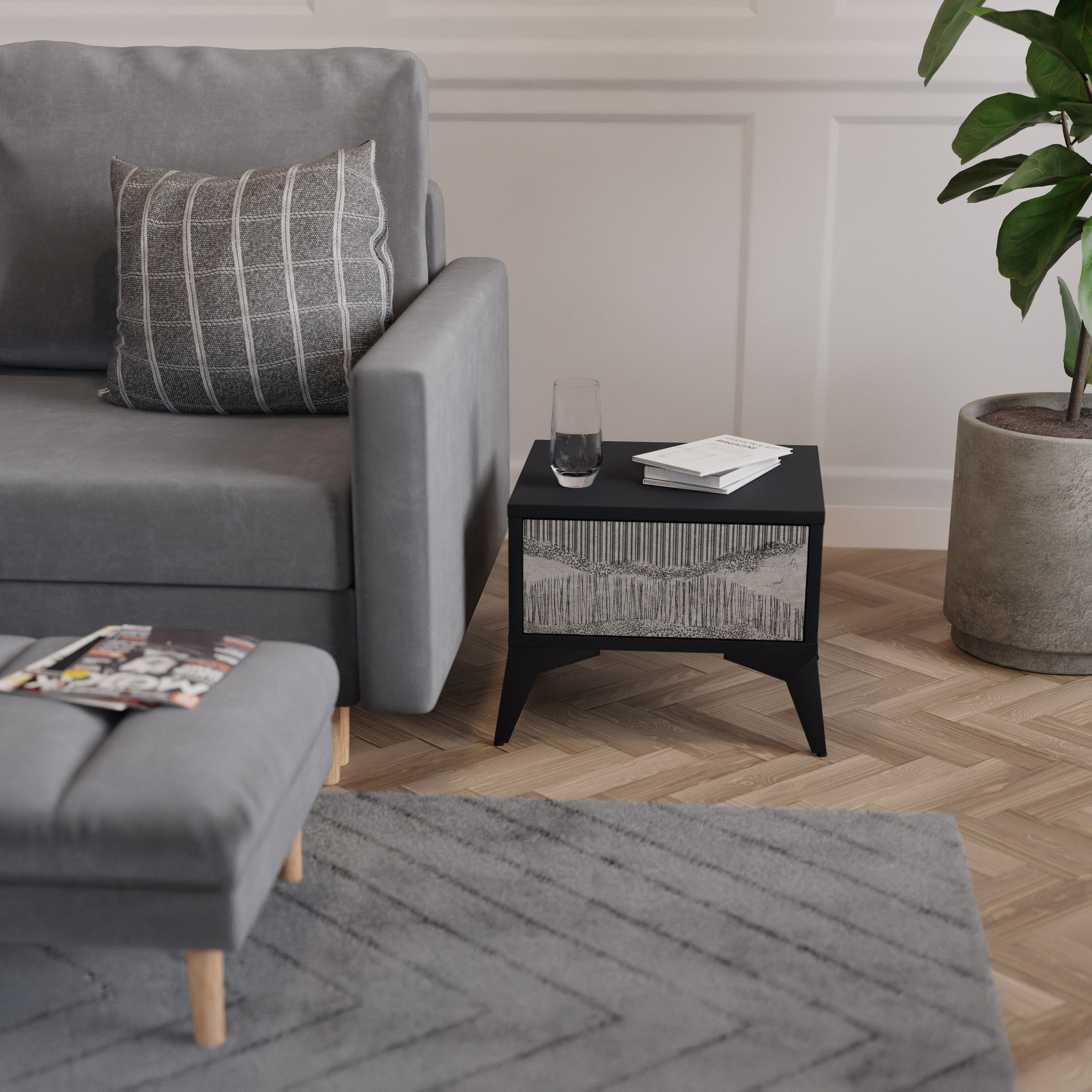 GRAIN LINES Nattduksbord i svart finish