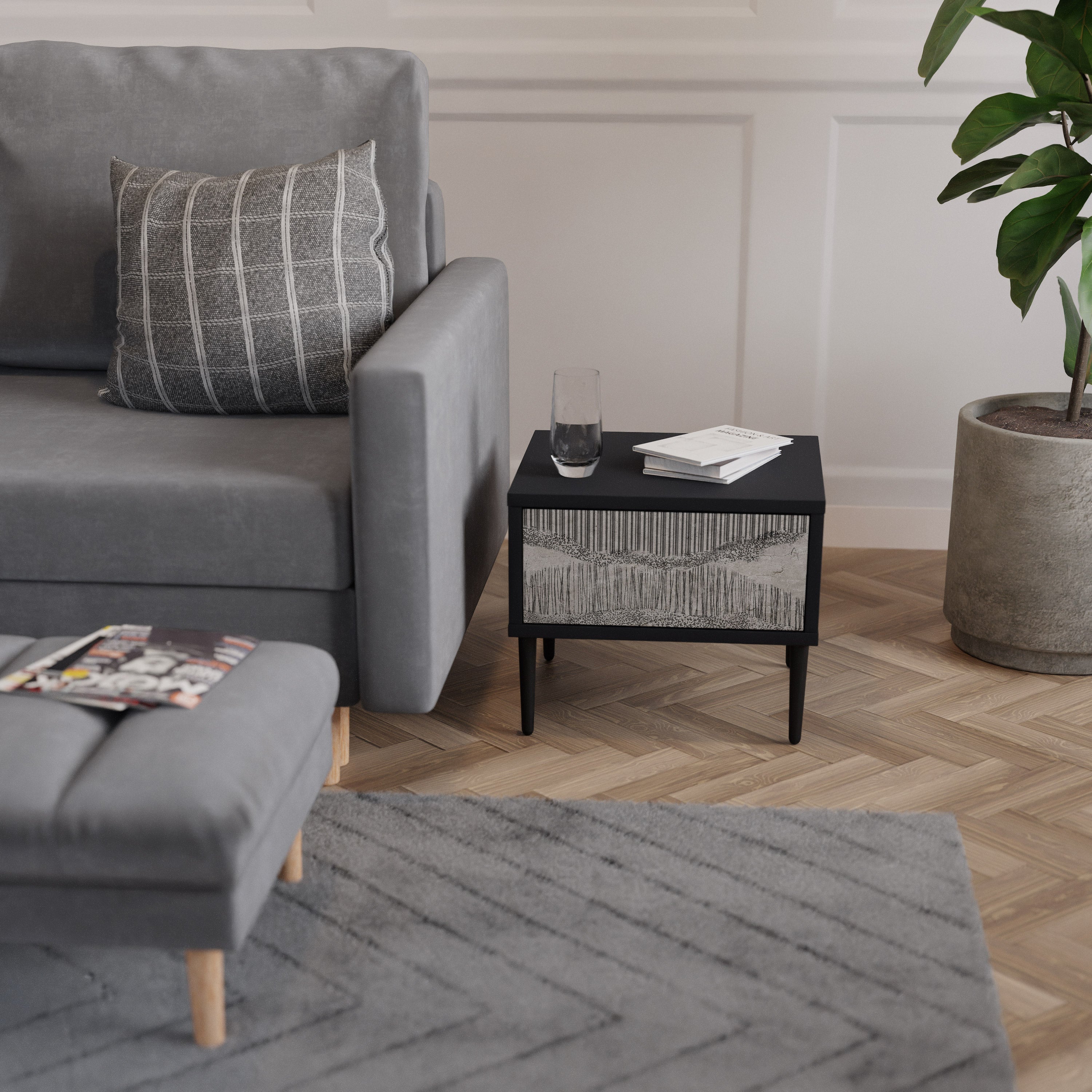 GRAIN LINES Nattduksbord i svart finish