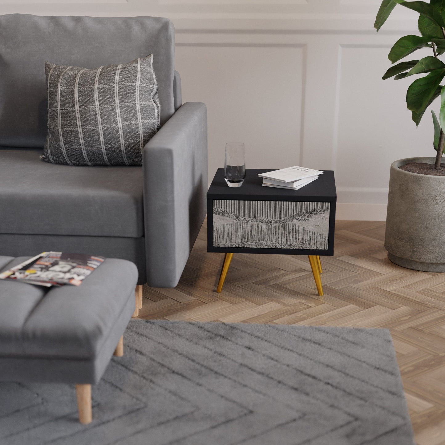 GRAIN LINES Nattduksbord i svart finish