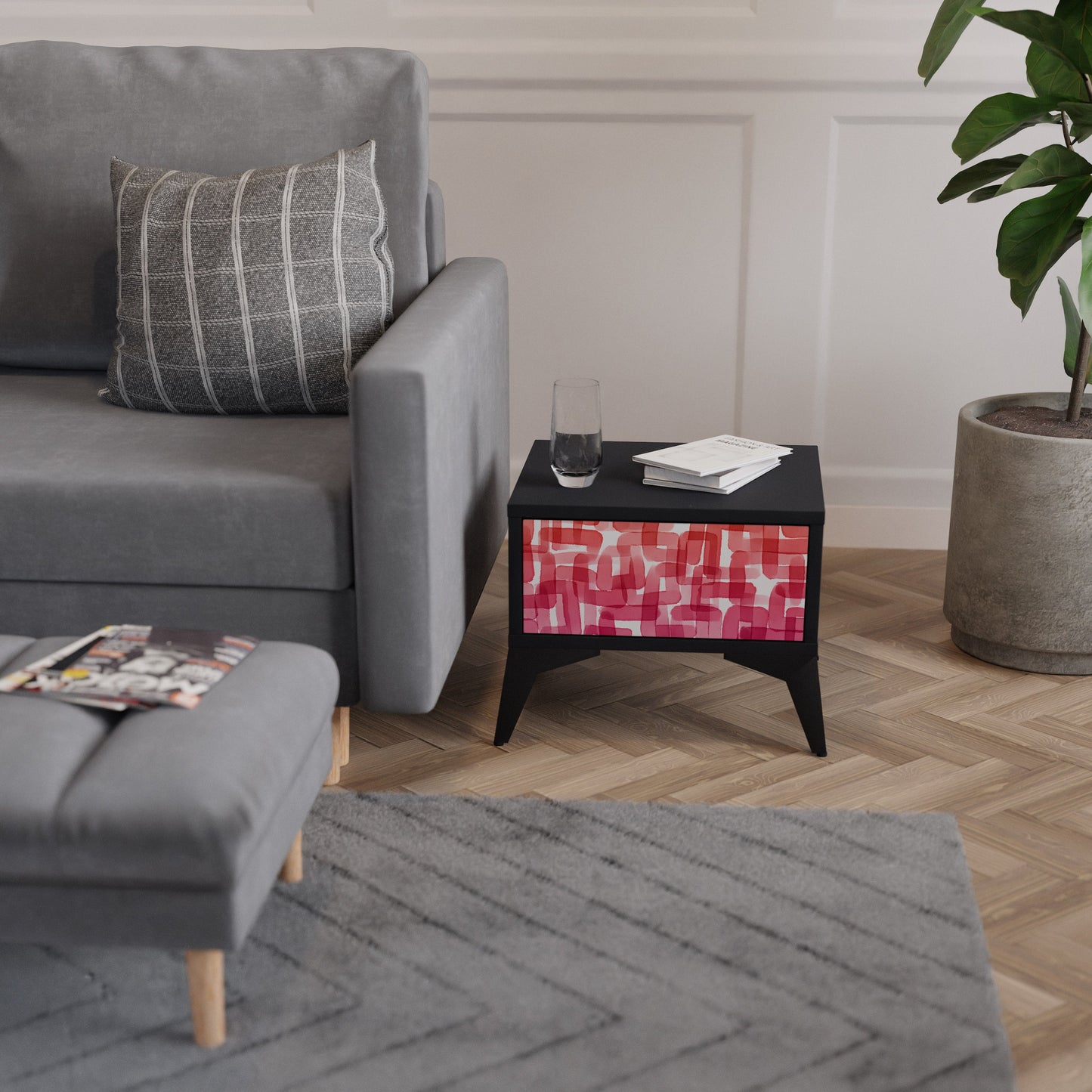 KALEIDOSKOPISK KUBISM Sängbord i svart finish
