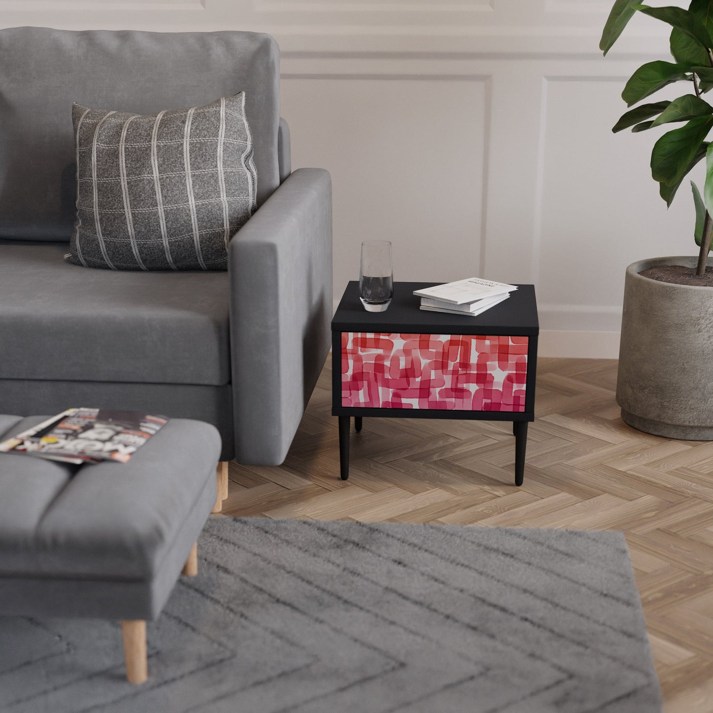 KALEIDOSKOPISK KUBISM Sängbord i svart finish