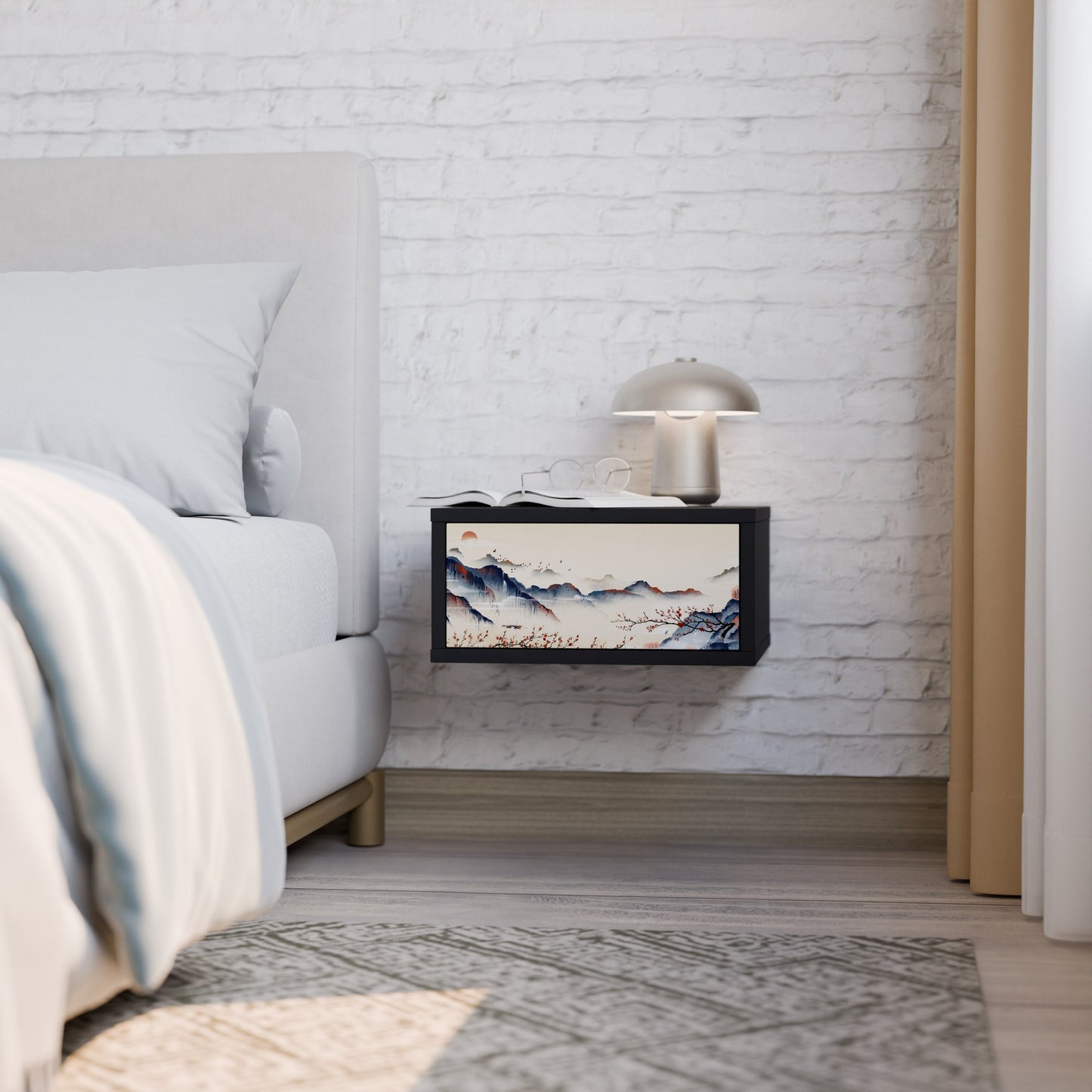 JAPANESE LANDSCAPE Nightstand in Black Finish