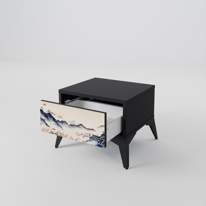 JAPANESE LANDSCAPE Nightstand in Black Finish