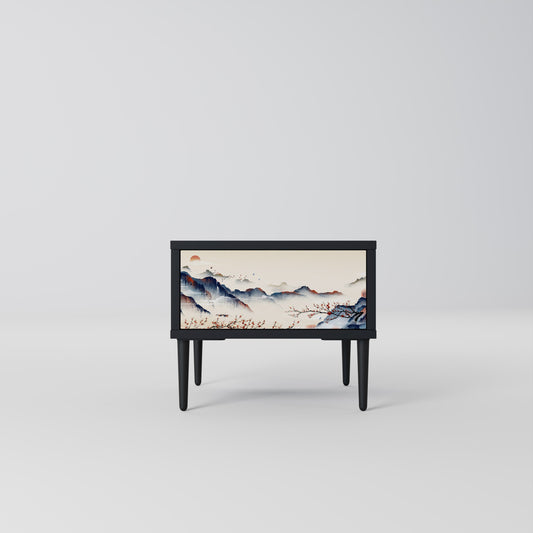 JAPANESE LANDSCAPE Nightstand in Black Finish