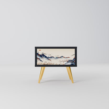JAPANESE LANDSCAPE Nightstand in Black Finish