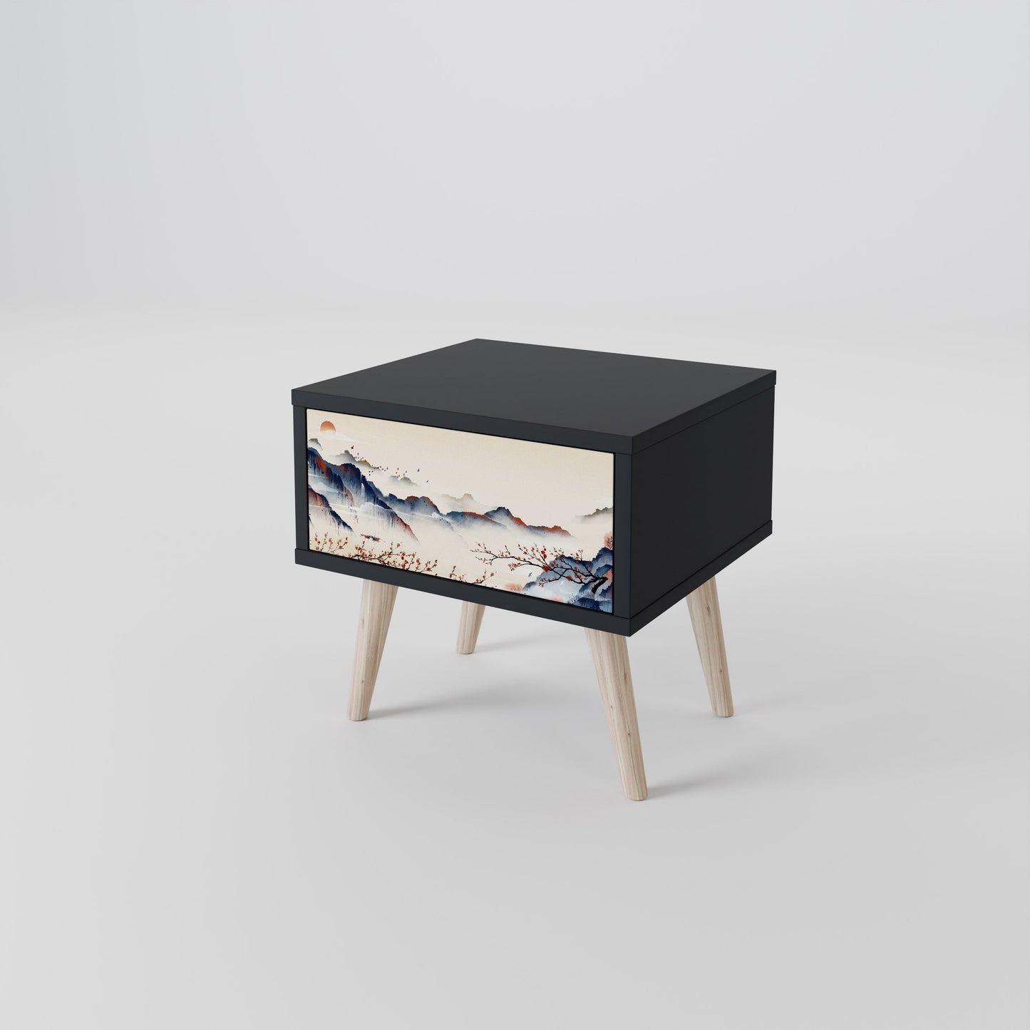 JAPANESE LANDSCAPE Nightstand in Black Finish