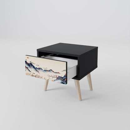 JAPANESE LANDSCAPE Nightstand in Black Finish