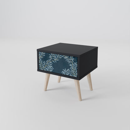 BLUE LEAVES Nightstand in Black Finish