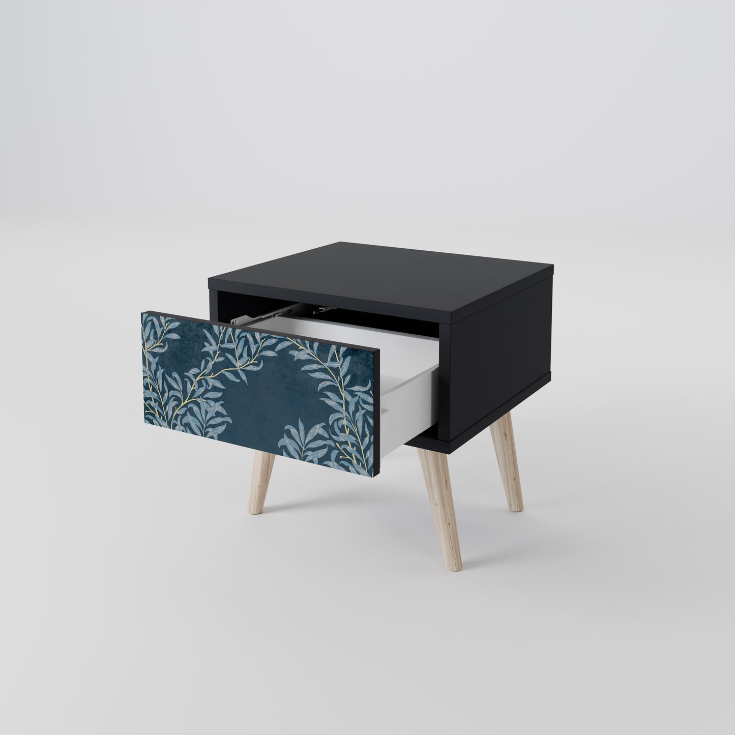 BLUE LEAVES Nightstand in Black Finish