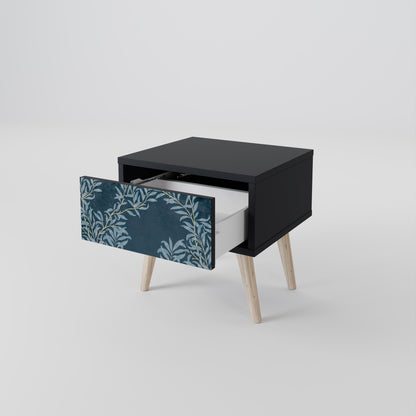 BLUE LEAVES Nightstand in Black Finish