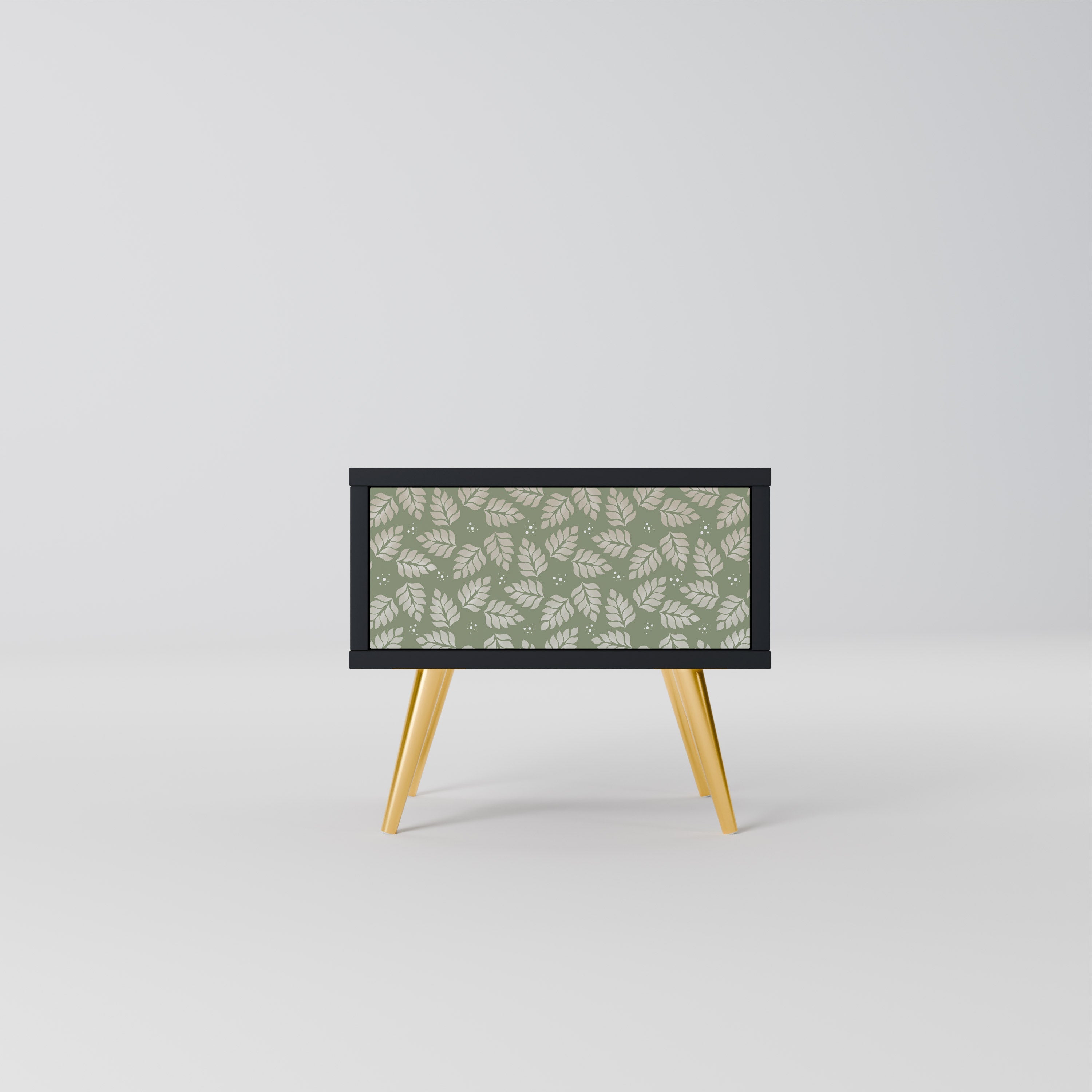 Nattduksbord LEAVES ON GREEN i svart finish