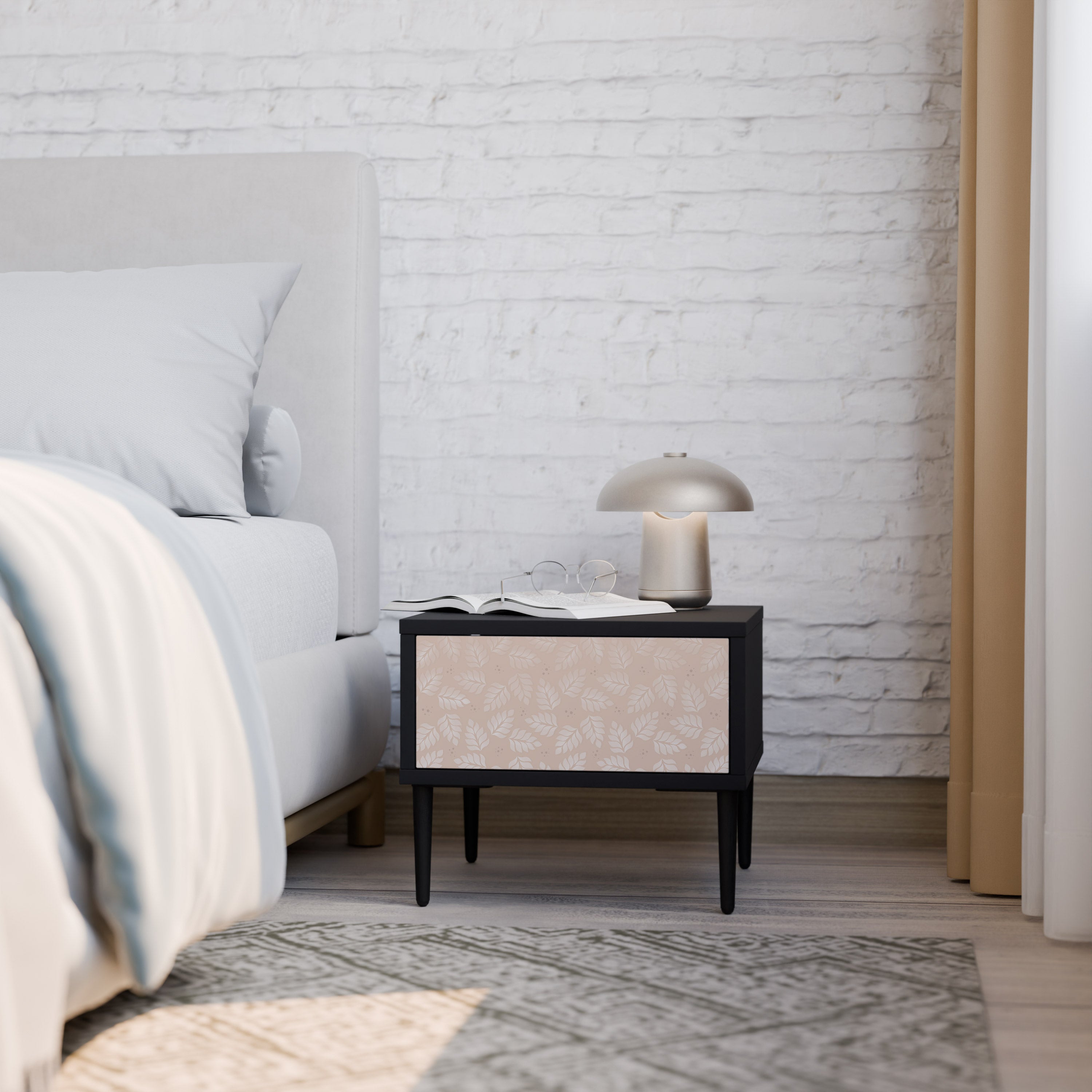 LÖV PÅ BEIGE SJUKBORD i svart finish