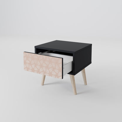 LEAVES ON BEIGE Nightstand in Black Finish