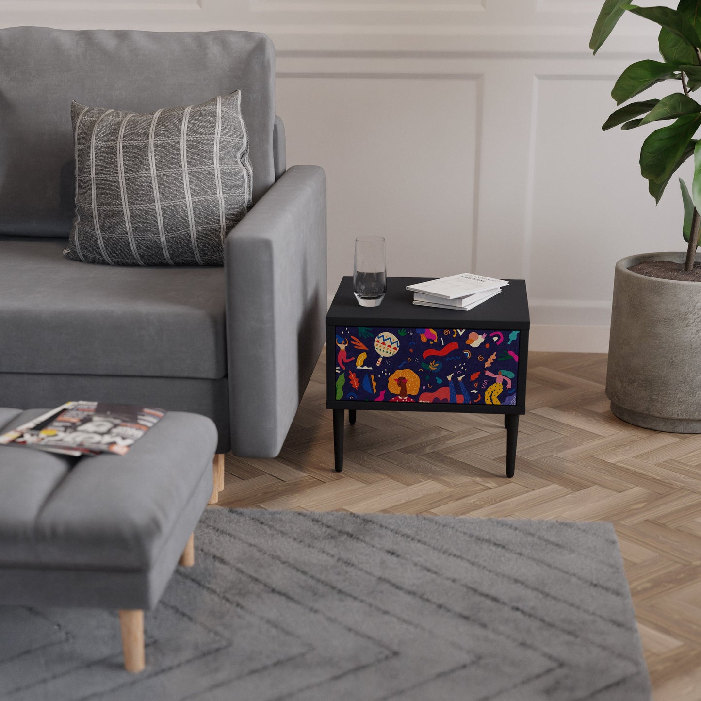 FESTIVE PLEASURES Nightstand in Black Finish