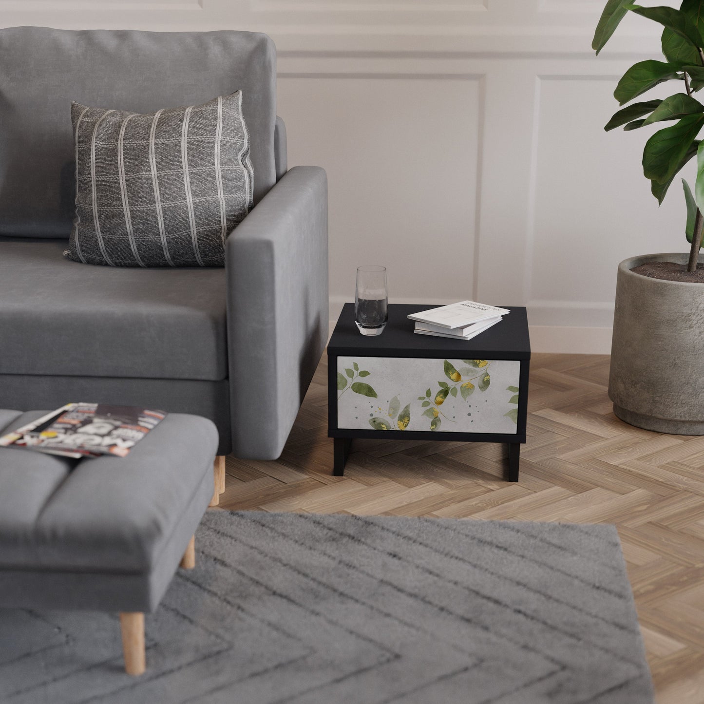 ELEGANT BOTANICS nattduksbord i svart finish